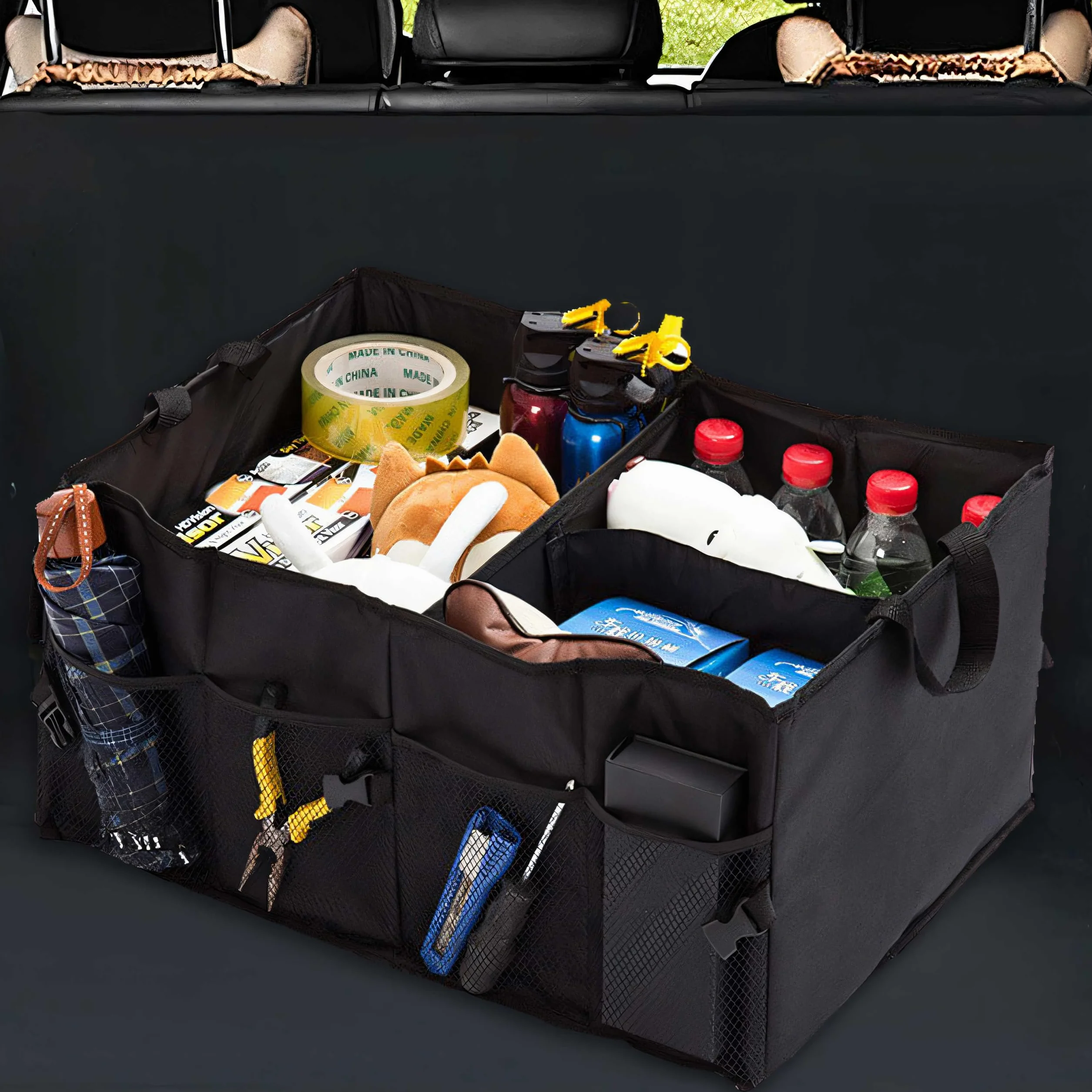 Retoo Składana torba do bagażnika samochodowego 53 x 37 x 26 cm, organizator bagażnika, pudełko składane, stabilna torba samochodowa, na zakupy, organizer do narzędzi, płynów