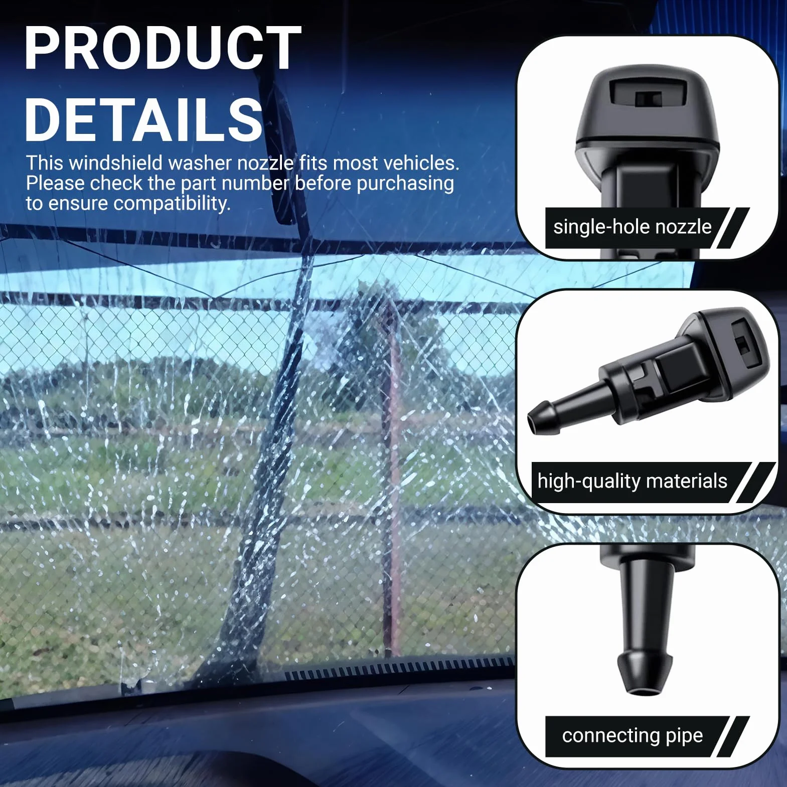 4 pary dysz wycieraczek do Jeep for Compass 2007-2017 5303833AA, do Caliber, Journey, Avenger, Dysze wycieraczki do szyb samochodowych, uniwersalne dysze rozpylające do samochodu, czarny plastik
