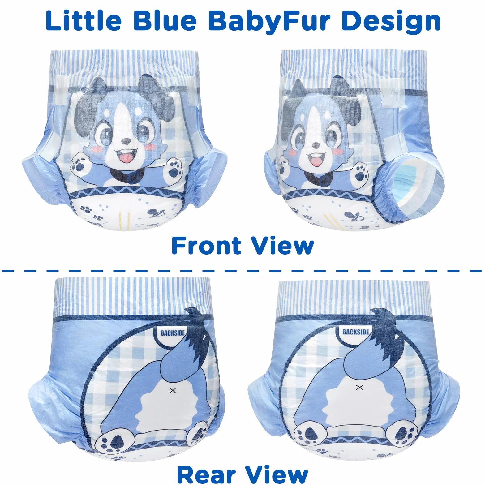 LittleForBig Regulowane Zapięcie na Rzep Materiałowe Plecy Pielucha Drukowana Dla Dorosłych 10 Sztuk - Mały Niebieski BabyFur (Medium 71-96 cm)