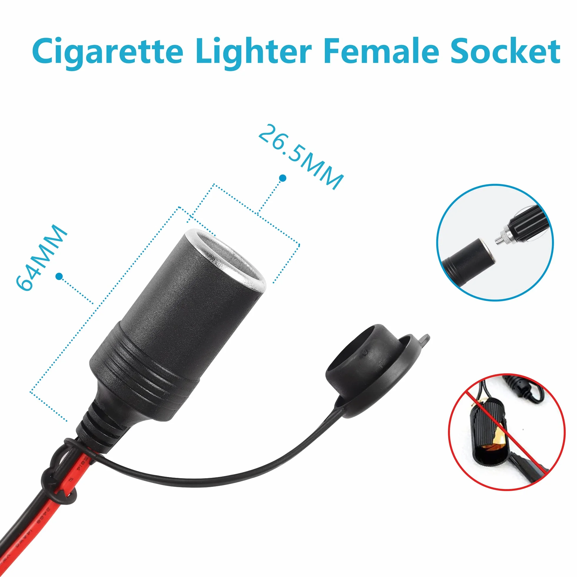 GELRHONR XT60 żeńskie gniazdo zapalniczki samochodowej, 14AWG 12V/24V XT60 żeńskie żeńskie gniazdo zapalniczki samochodowej z wodoodporną osłoną pyłoszczelną-1,5 m