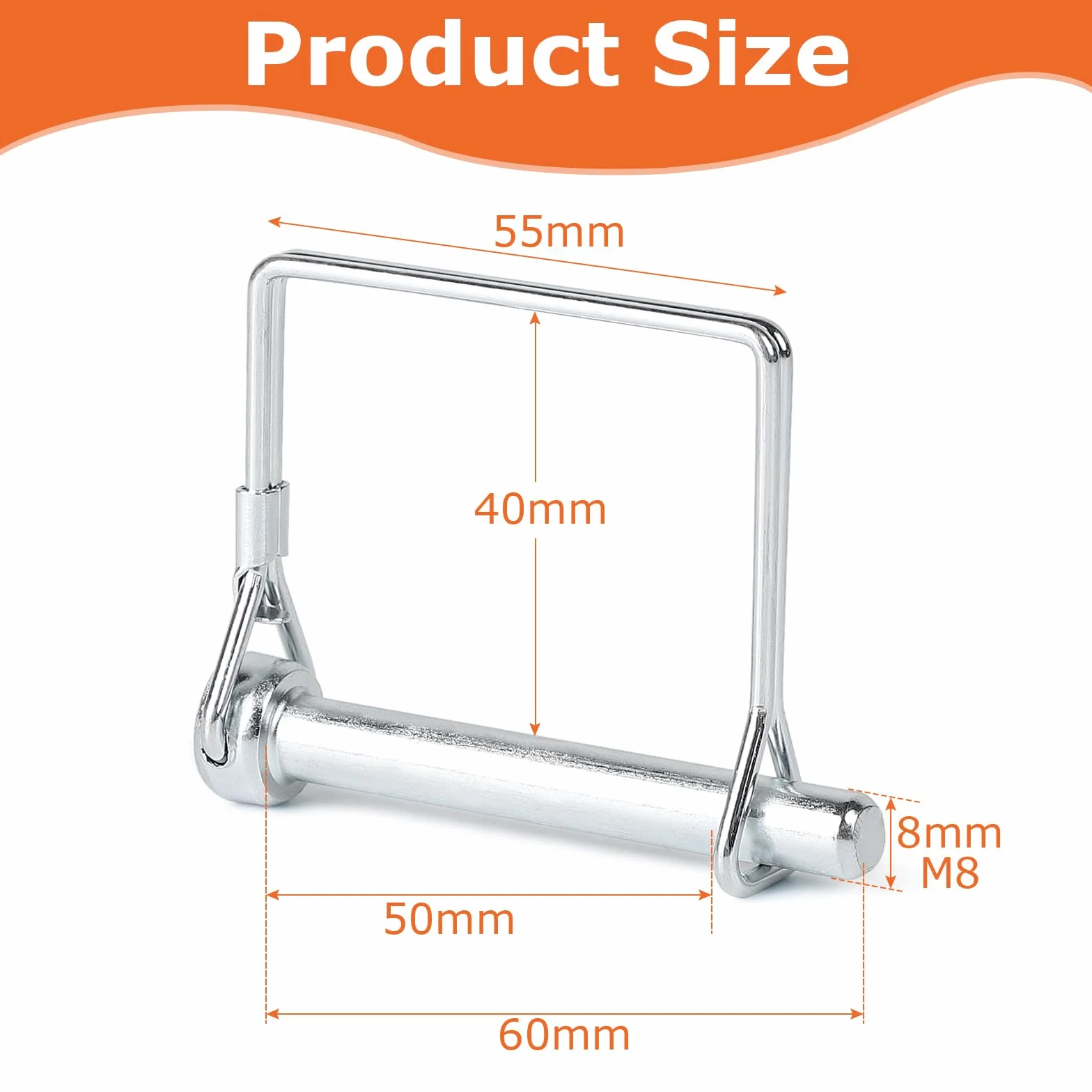 LALAGO 5 sztuk 8x60mm Kołki blokujące, sworzeń wpustowy do rury kwadratowej do odbioru mocy, kołki wpustowe do rur z zamknięciem do przyczep, ciągników, wywrotek