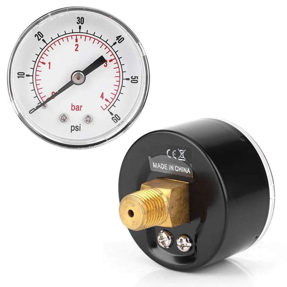 Manometr, tarcza 50 mm Osiowy manometr 1/4 BSPT do powietrza, wody, oleju i gazu (0-60 psi 0-4 bar)