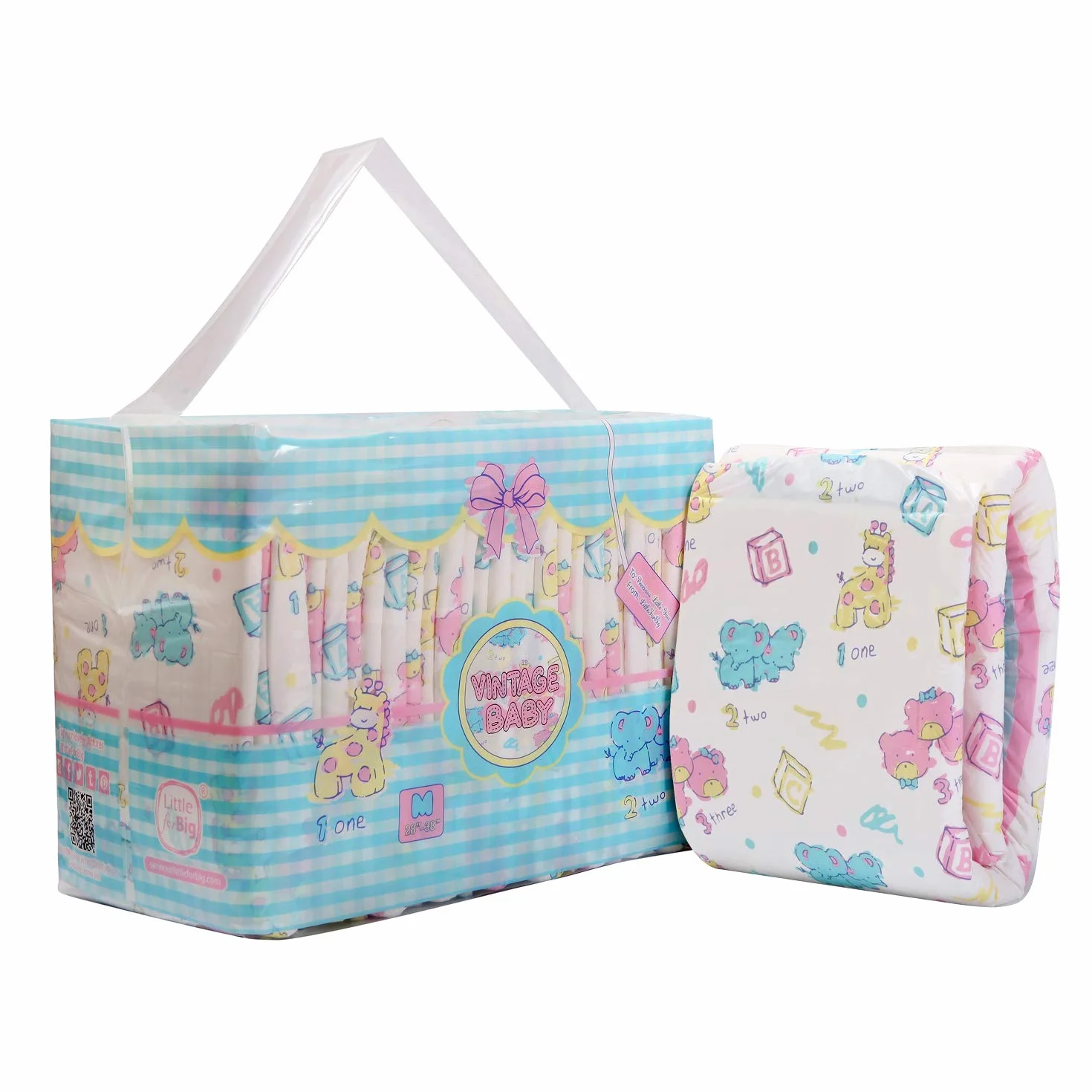 Littleforbig Drukowane krótkie pieluchy dla dorosłych 10 sztuk Vintage Baby M