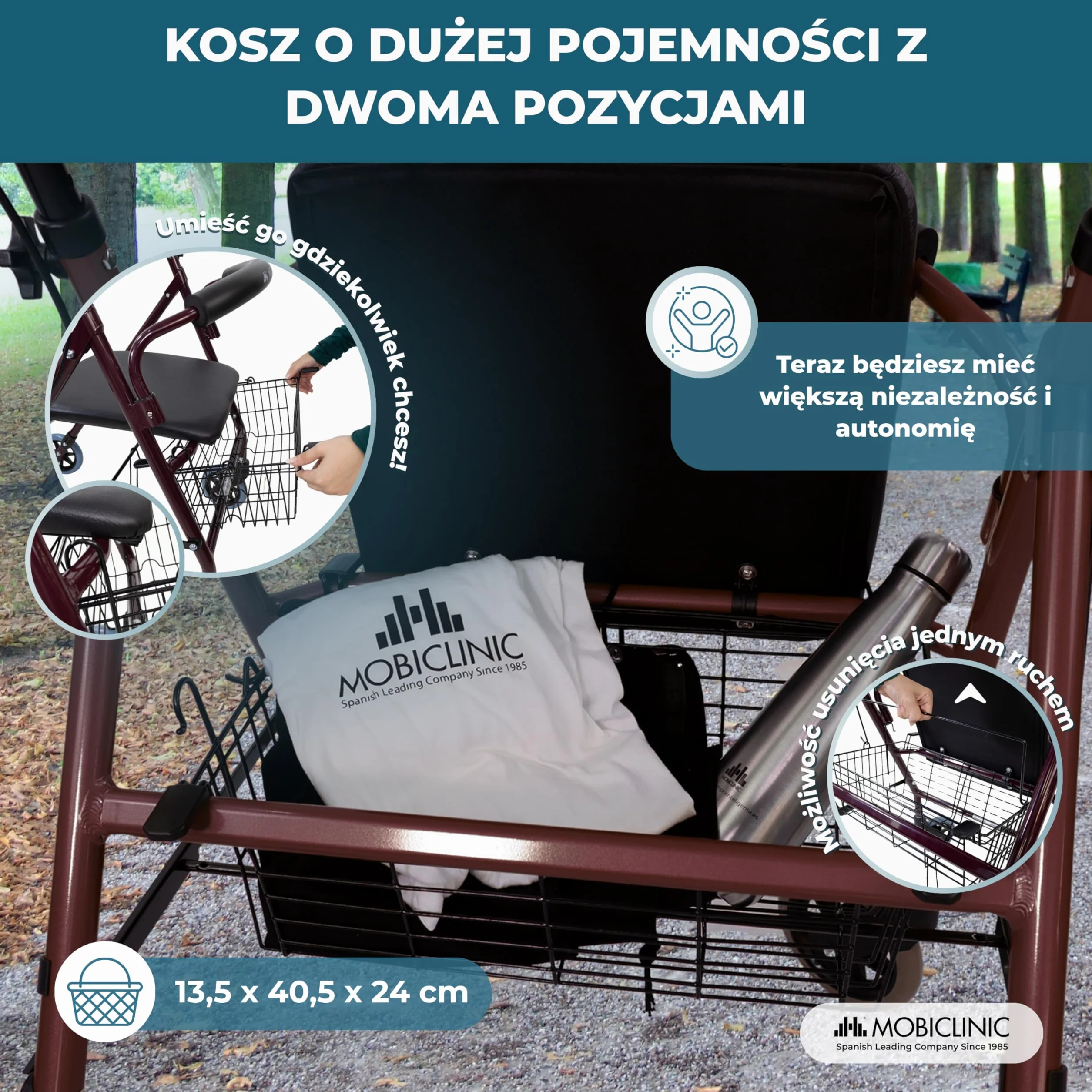 Mobiclinic Escorial Chodzik Składany Aluminium 4 Koła Hamulce na dźwigniach Siedzisko i oparcie Bordeaux