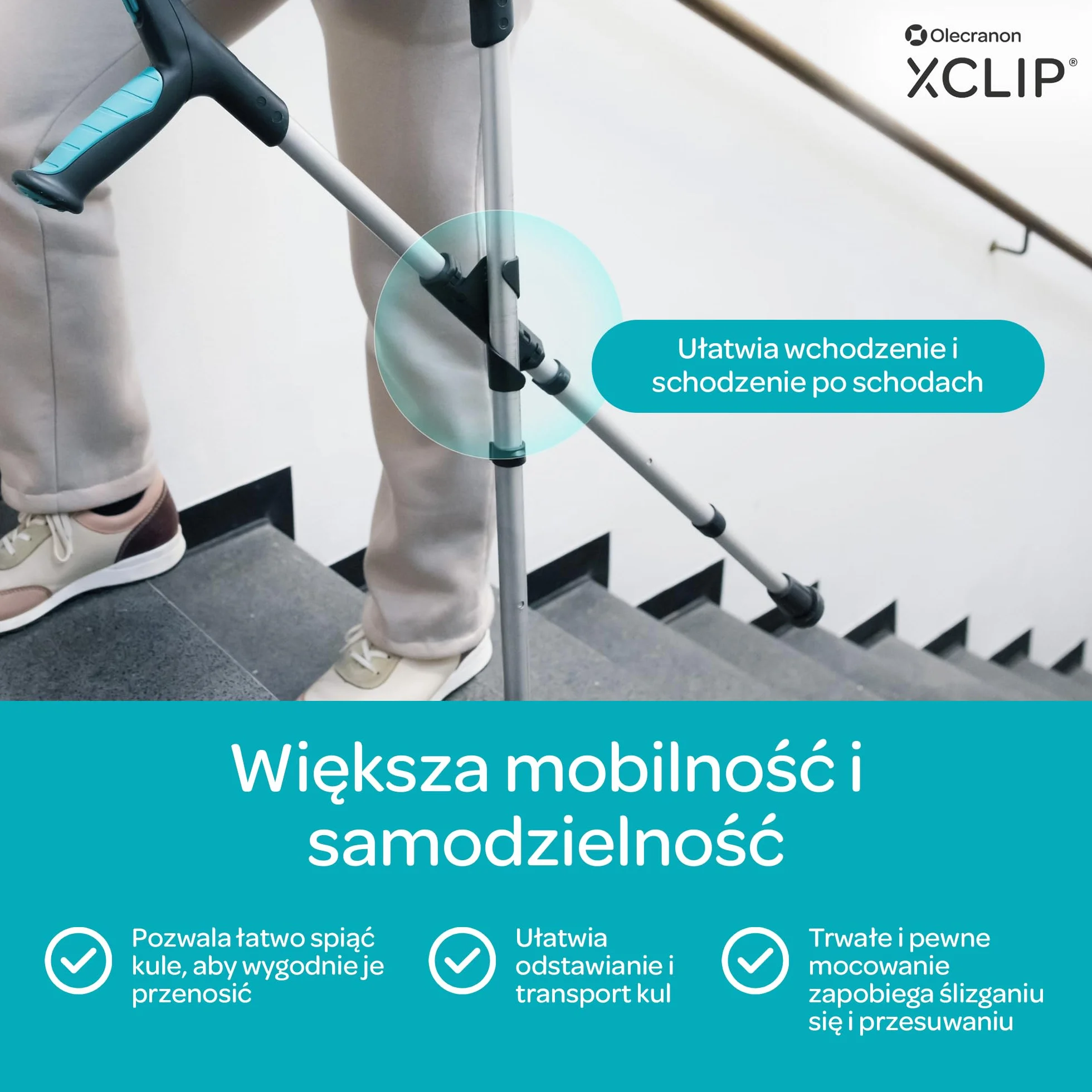 Podpórka pod pachami do okrągłych kijków do chodzenia 64-72 mm, konstrukcja X, lekki przenośny uchwyt