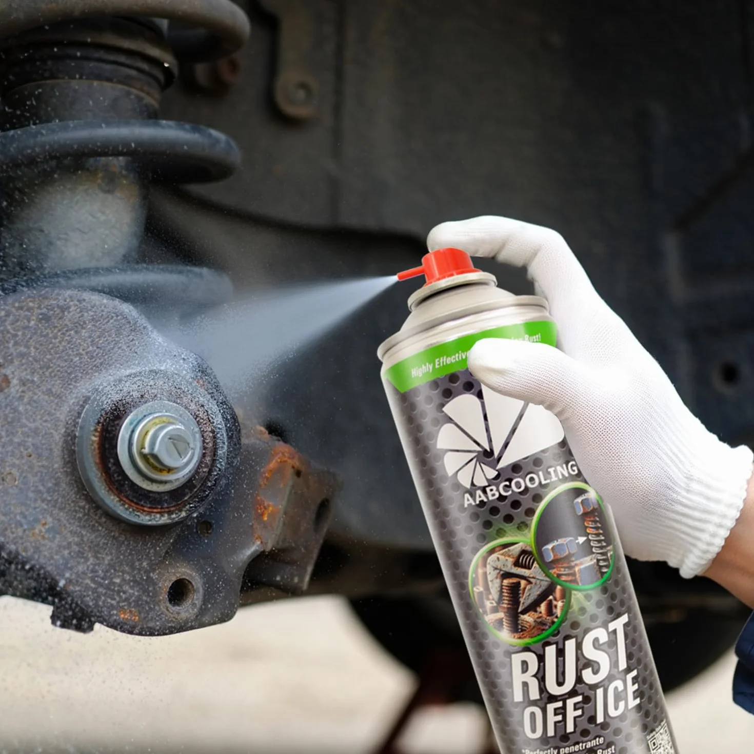 AABCOOLING Rust Off Ice 1x 500ml - Szybki odrdzewiacz z efektem zamrażania -40°C, Usuwa rdzę, Luzuje zapieczone śruby i nakrętki, Inhibitor rdzy, Neutralizator rdzy, Środek antykorozyjny w spray-u