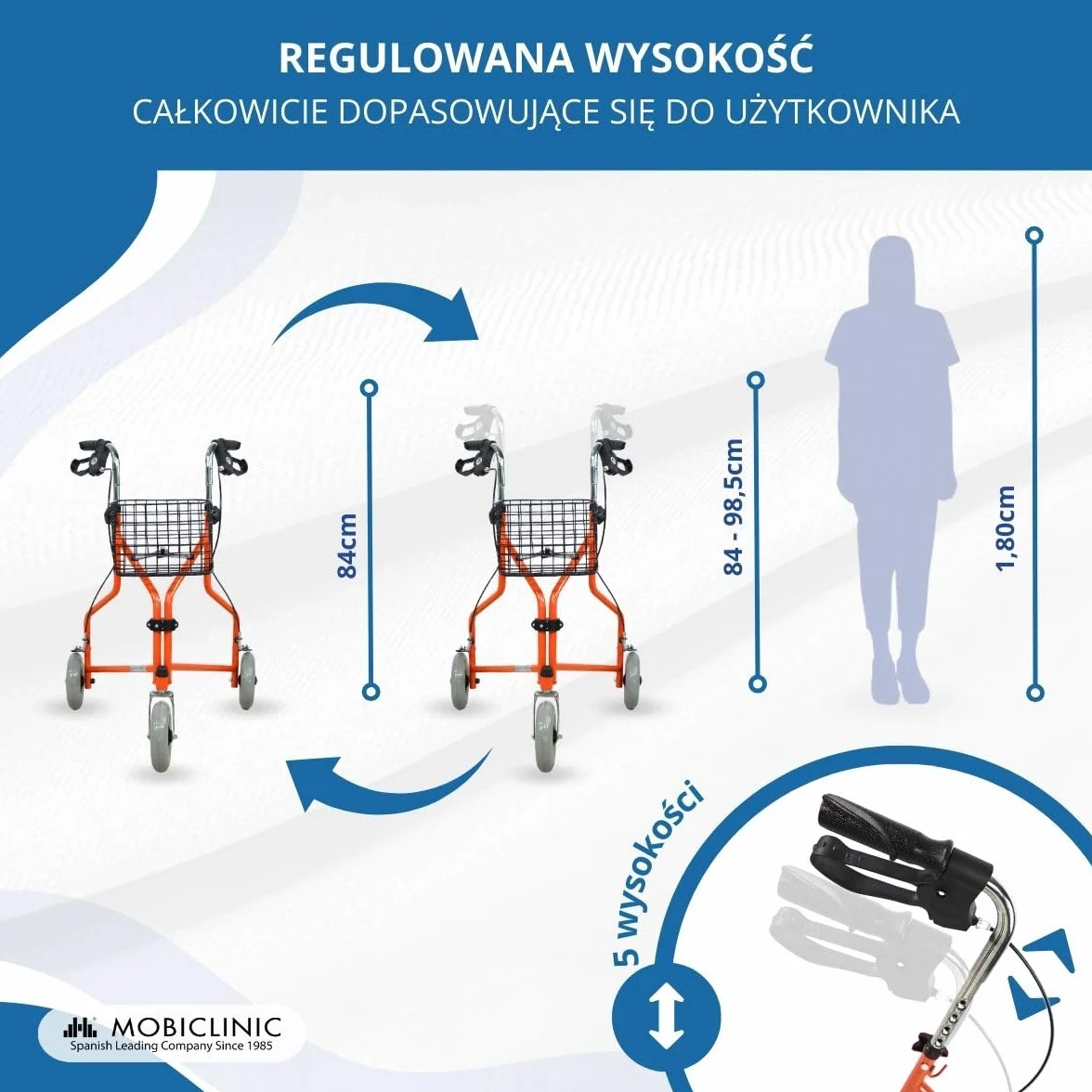 Mobiclinic Caleta Podpórka trzykołowa z koszykiem i hamulcem na rączkach Pomarańczowy