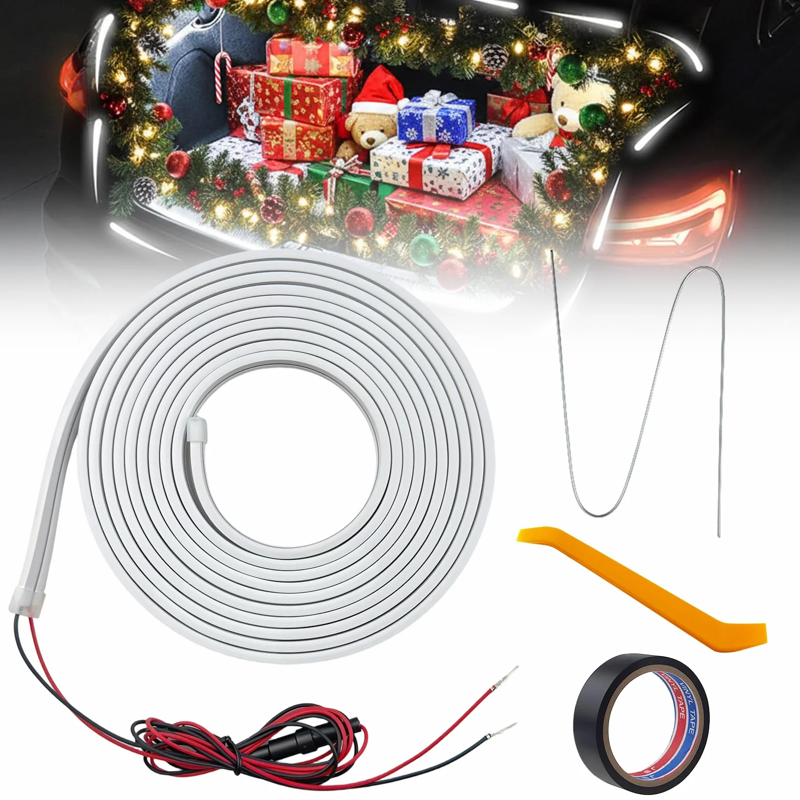 Xmasneed uniwersalna taśma świetlna do bagażnika, 4 m, do oświetlenia bagażnika samochodowego (biała)
