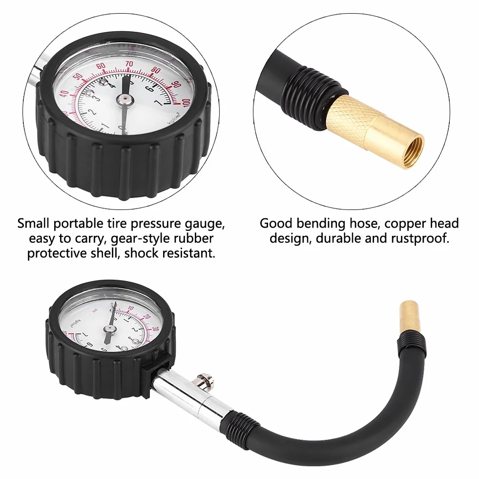 Akozon - Manometr do opon samochodów osobowych, ciężarowych, motocykli, rowerów (0-100psi, 0-7kg / cm2)