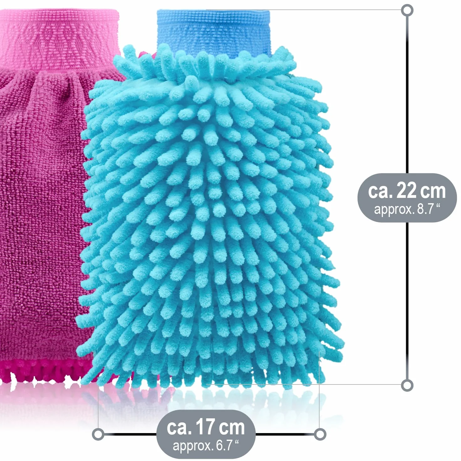 COM-FOUR® 3x rekawica do mycia samochodów i gospodarstw domowych - rekawica z mikrofibry - rekawica szenilowa - rekawica do czyszczenia do pielegnacji samochodu (3-czesciowy zestaw do mycia samochodu)