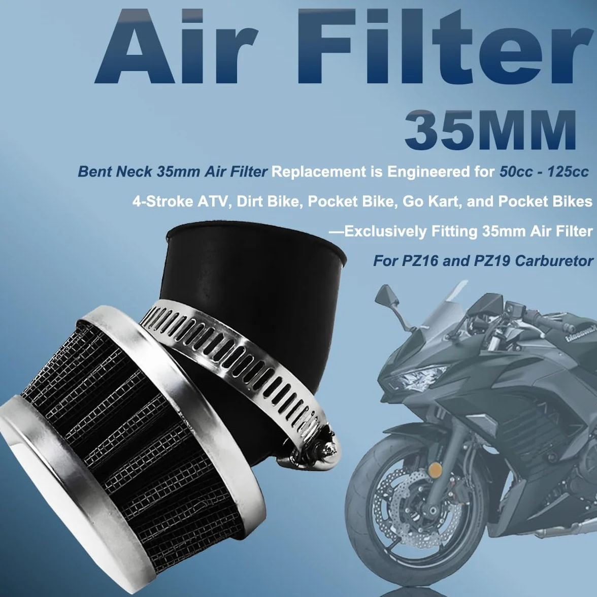 35mm 50cc filtr powietrza do 50cc 70cc 90cc 110cc 125cc dla chińskiego dla Tao Tao dla Coolster dla Apollo dla Kazuma dla Sunl ATV Quad 4-kołowy gokart Dirt Bike Pocket Bike Dune Buggy