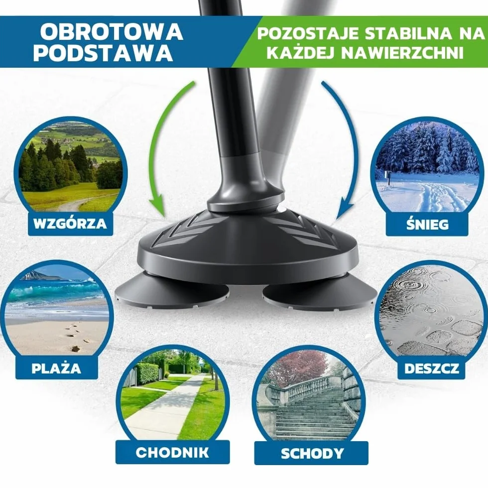 HONEYBULL Laska do Chodzenia Składana Regulowana Wolnostojąca Obrotowa Końcówka