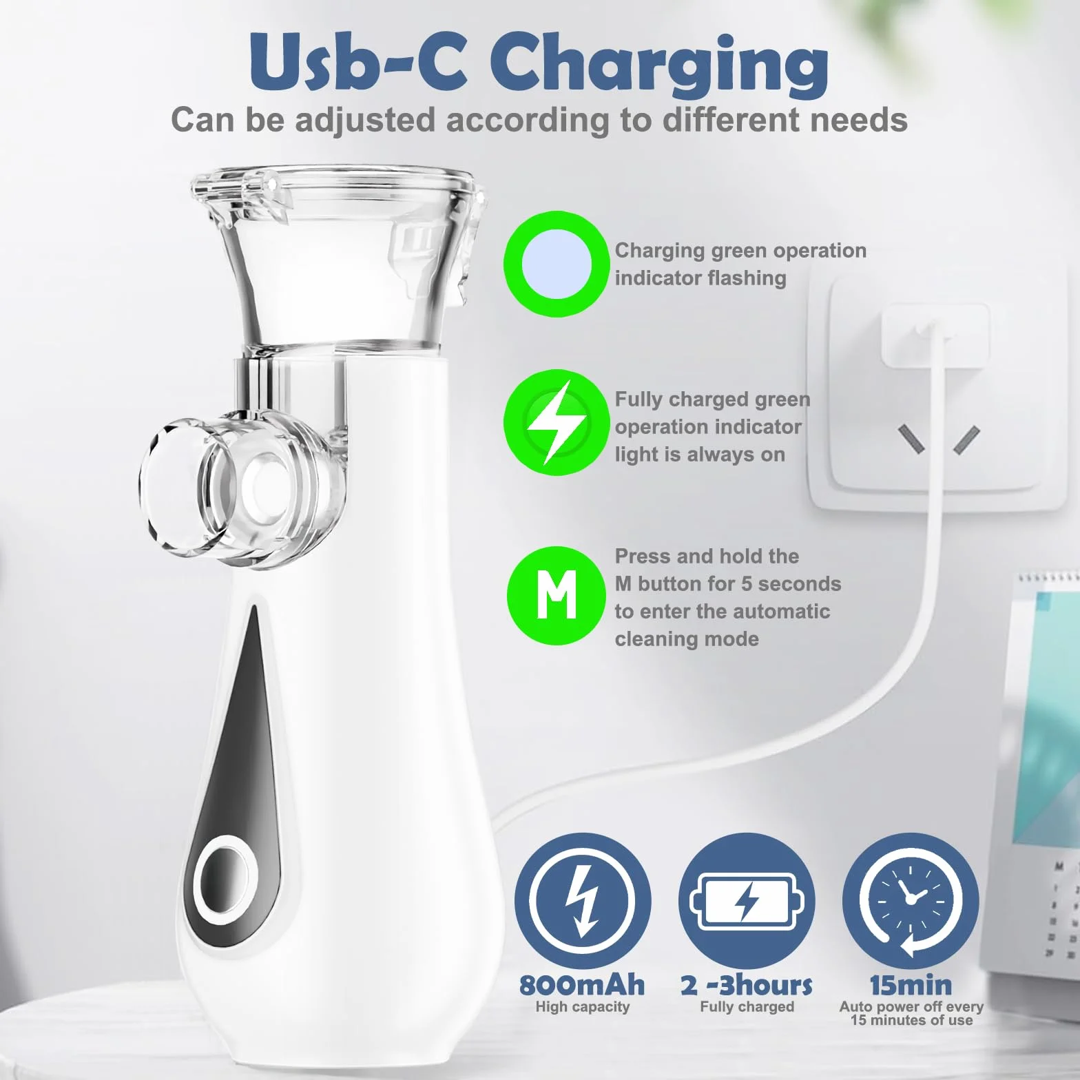 GIBOHOM inhalator USB-C dla dorosłych i dzieci, z 2 maskami i ustnikiem, przenośny