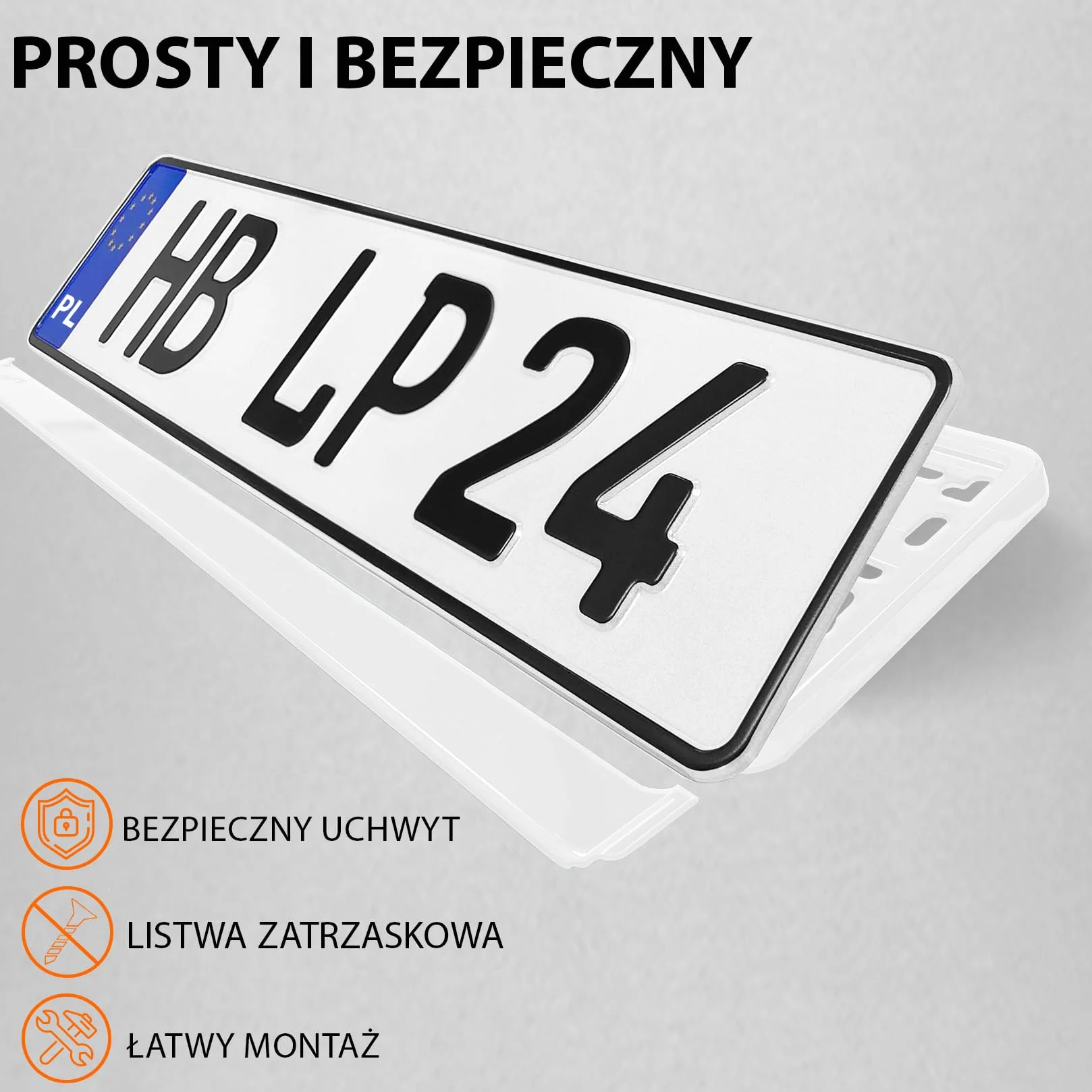 2x Uchwyt tablicy rejestracyjnej - trwały i bezpieczny - 8 śrub - biały połysk - 520x110 mm - Ramka do tablic rejestracyjnych - pasuje do każdego samochodu - dla polskich tablic PL - uniwersalny