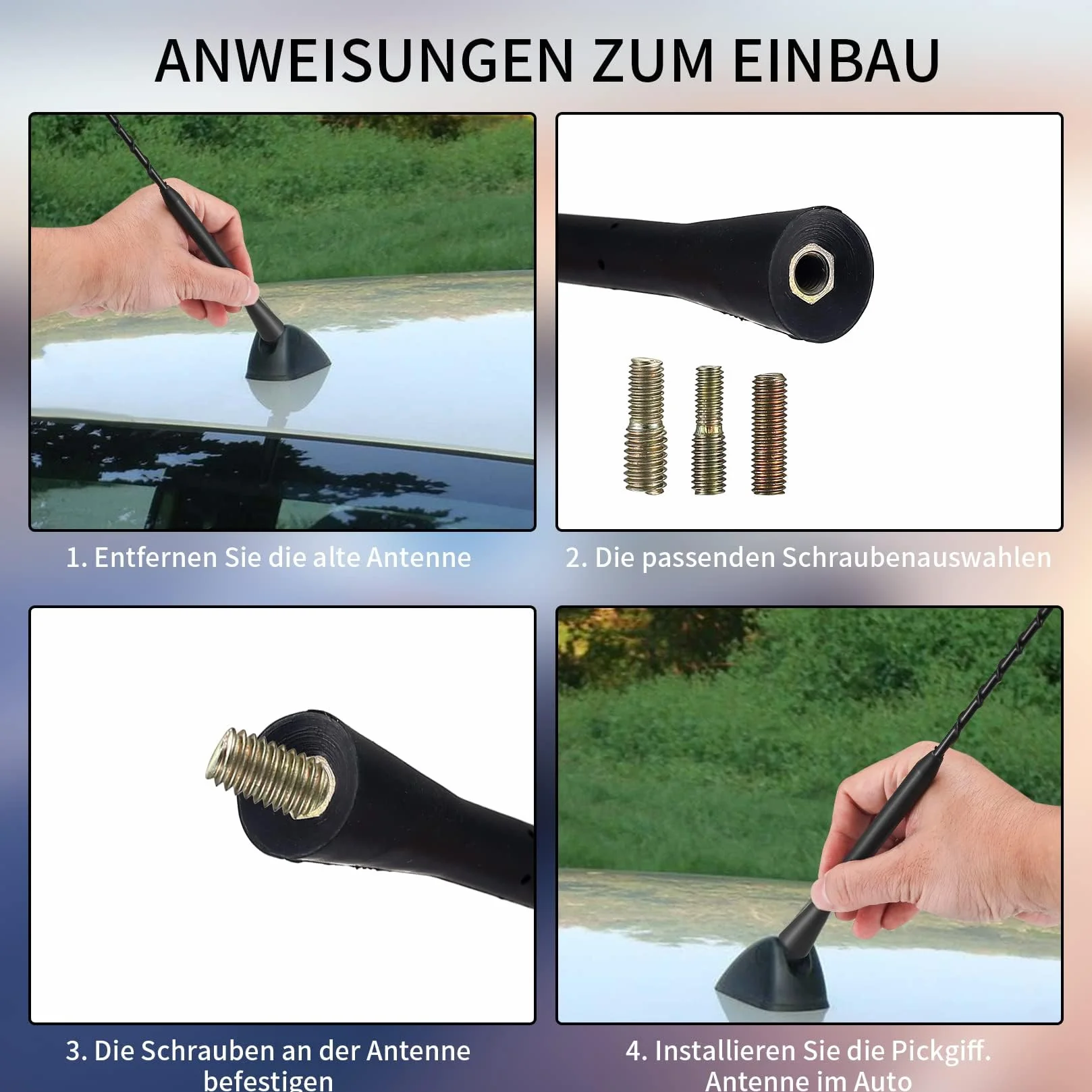 Antena samochodowa AM FM, Antena samochodowa, 28cm Uniwersalna Antena Radiowa Samochodowa, Antena Dachowa Samochodowa, Antena Radiowa Samochodowa, Wymienny Pręt Antenowy Samochodowy Antena Prętowa do