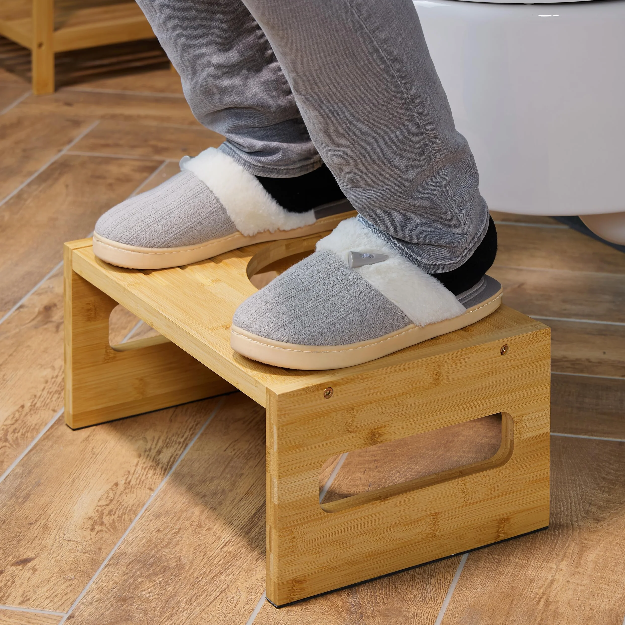 Relaxdays Taboret toaletowy bambusowy 18,5 x 43,5 x 28 cm naturalny