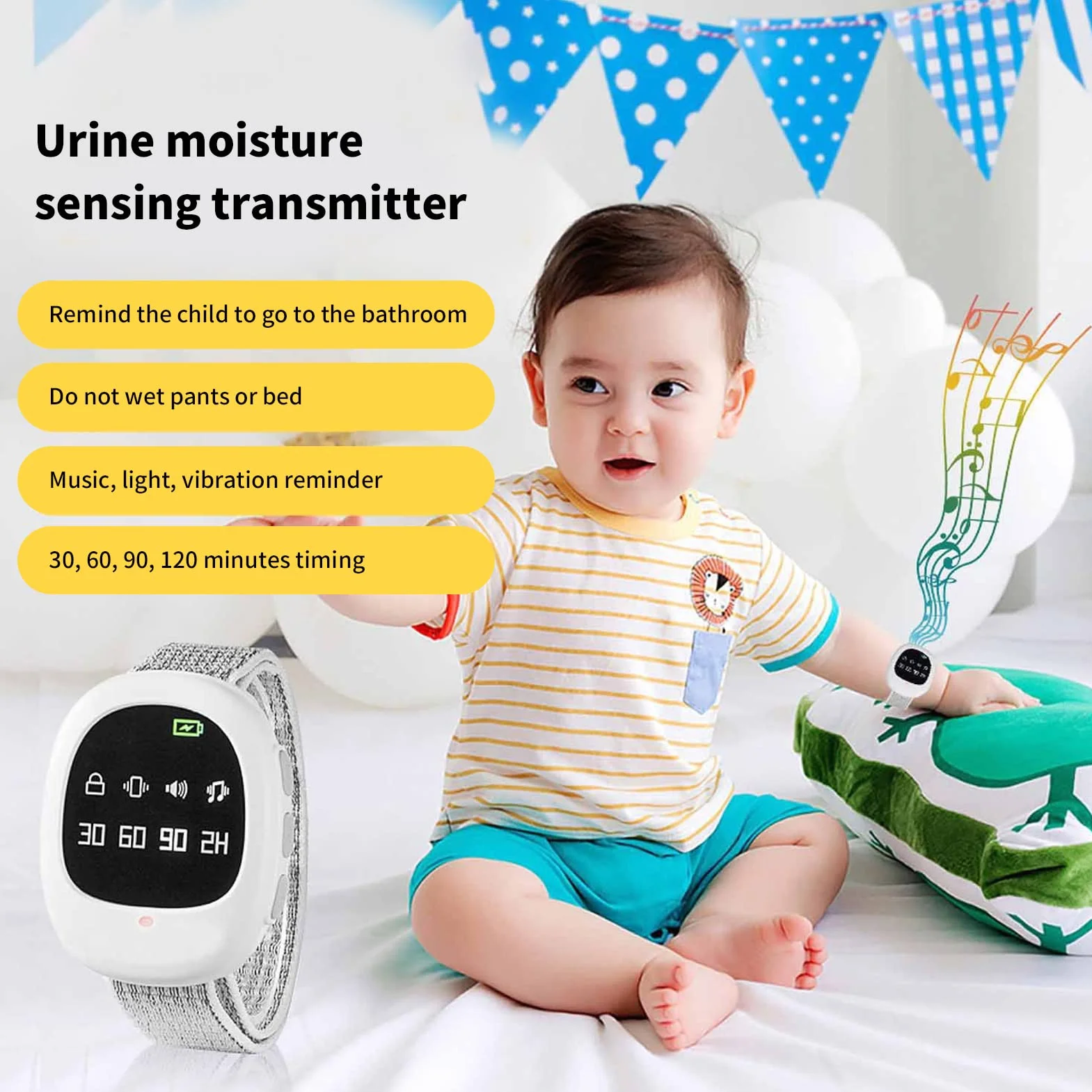 Bezprzewodowy Alarm na Moczenie 2 w 1 z USB, 4 Tryby, Muzyka i Wibracja dla Dzieci i Dorosłych