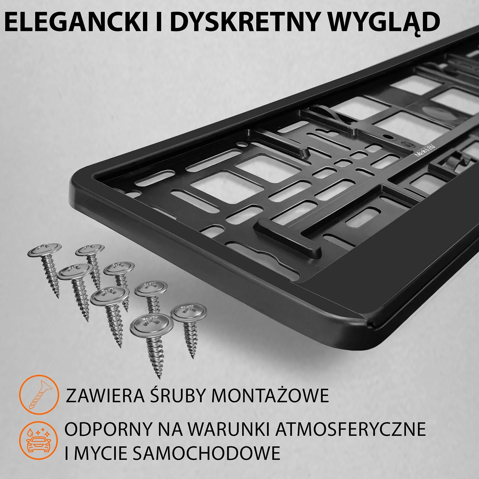 2x Uchwyt tablicy rejestracyjnej - trwały i bezpieczny - 8 śrub - czarny - 520x110 mm - Ramka do tablic rejestracyjnych - pasuje do każdego samochodu - dla polskich tablic PL - uniwersalne mocowanie