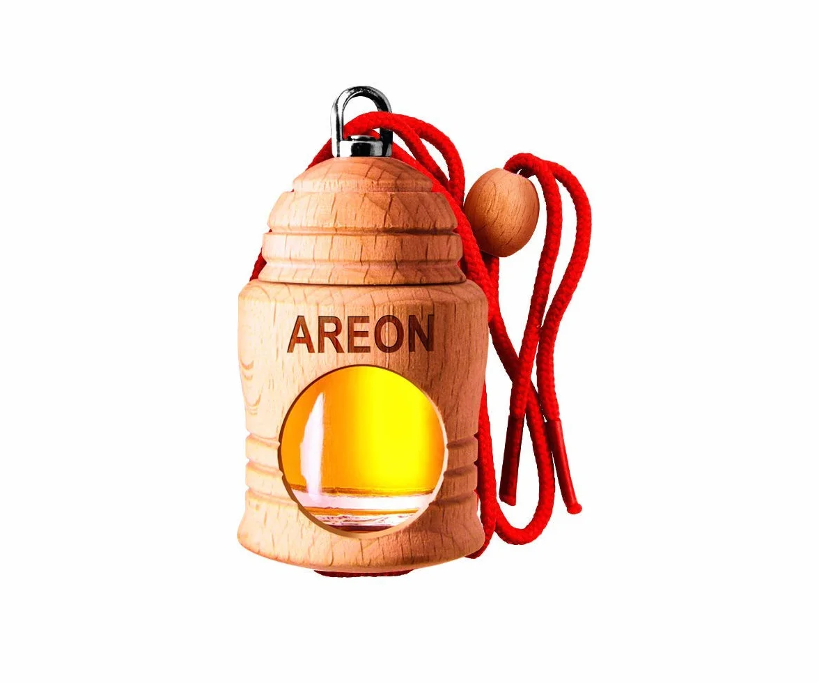 Areon Fresco wiśnia zapach do samochodu, czerwone szkło, flakon zapachowy, flakon drewniany, wisząca zawieszka z lustrem, zestaw 4 ml (opakowanie x 3)