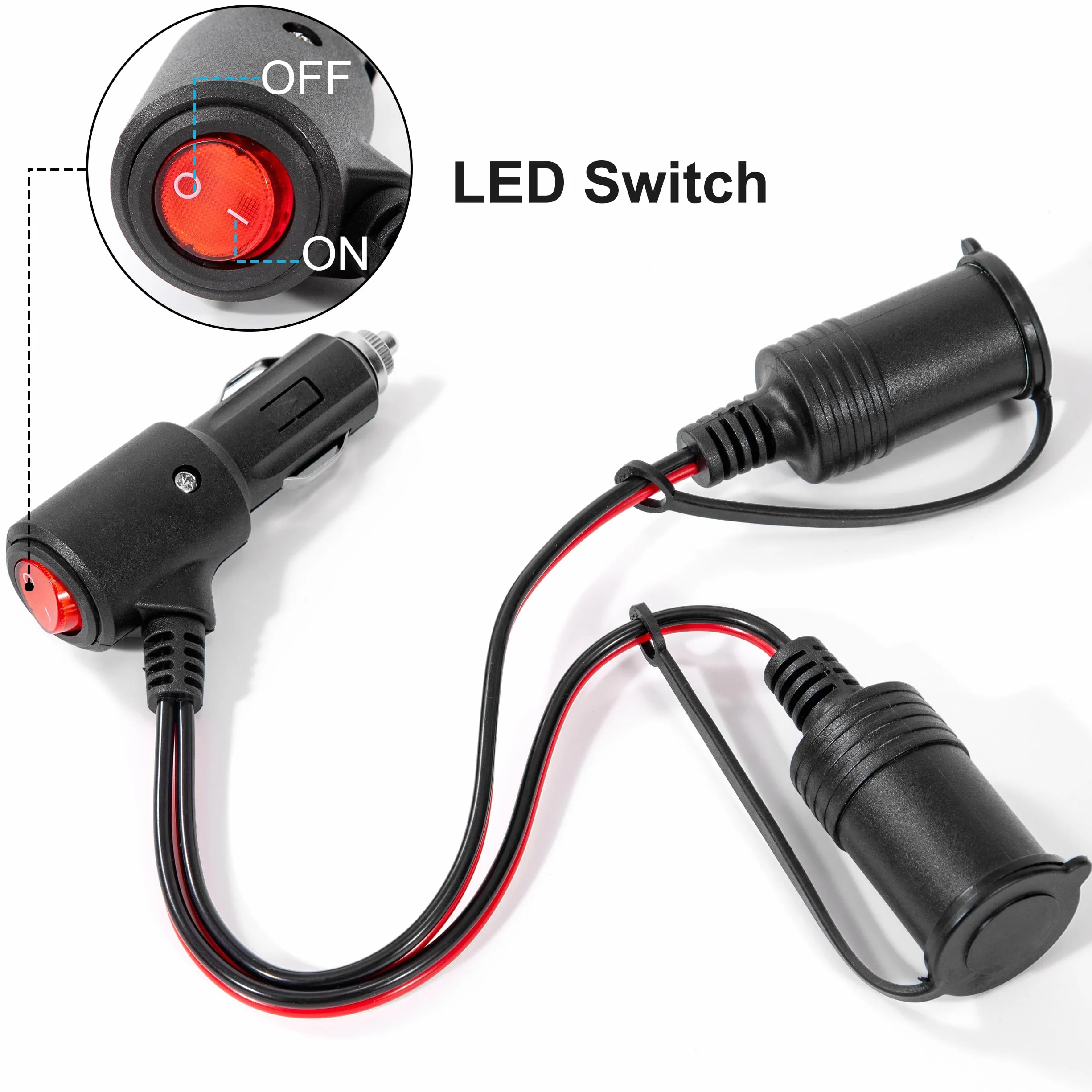 Rozdzielacz do zapalniczki samochodowej 12 V/24 V gniazdo zapalniczki samochodowej adapter z przełącznikiem 20 cm 20 AWG kabel przedłużający 1 do 2 rozdzielaczy z bezpiecznikiem 15 A do