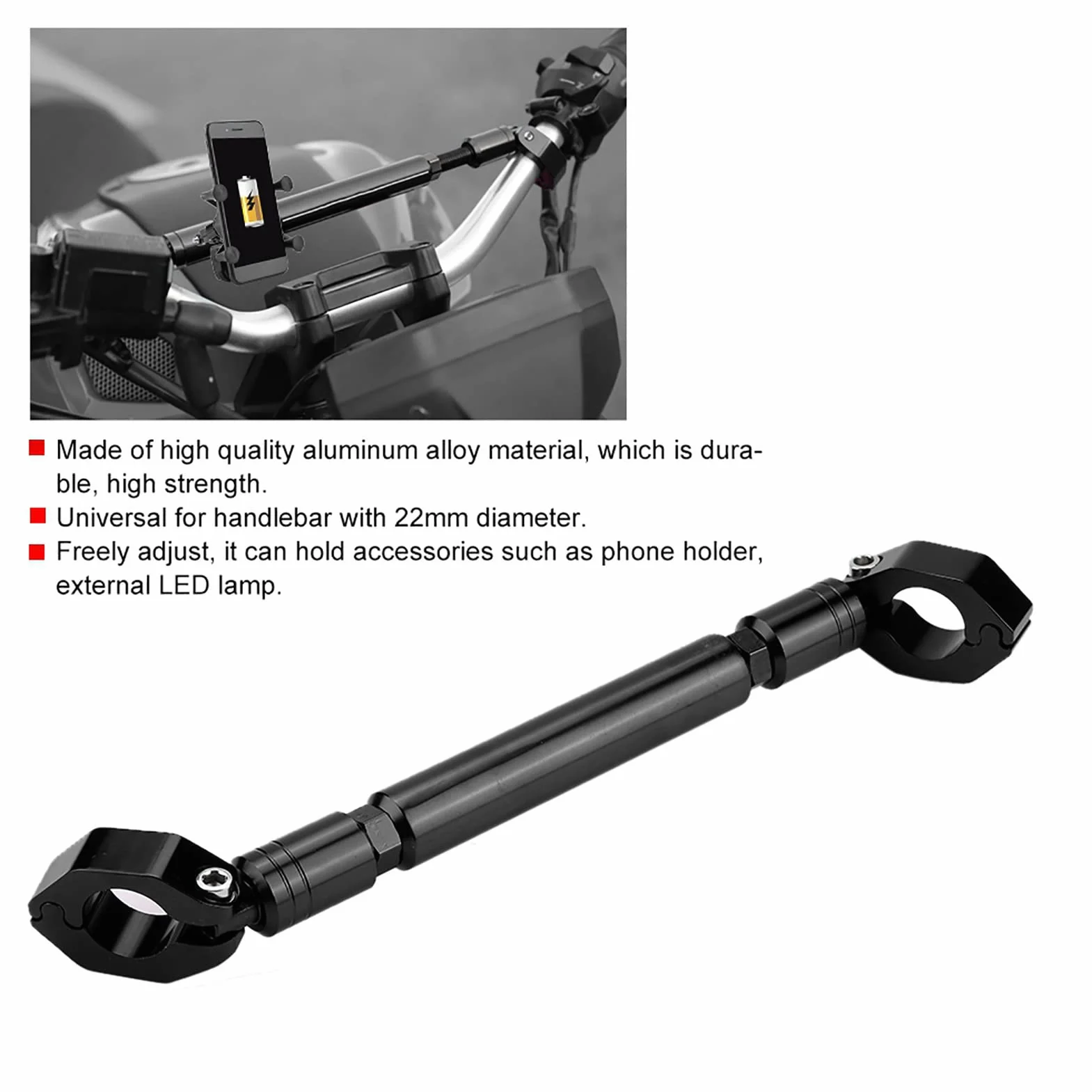 Uniwersalna Kierownica Motocyklowa ze Stopu Aluminium Crossbar 22 mm Czarna
