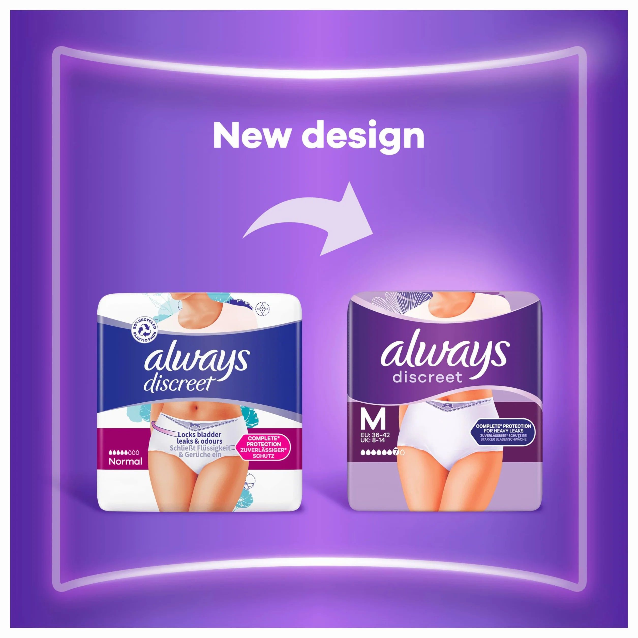 Always Discreet Plus Bielizna na nietrzymanie moczu, rozmiar L, 4 x 8 sztuk, ochrona przed przeciekami i zapachami