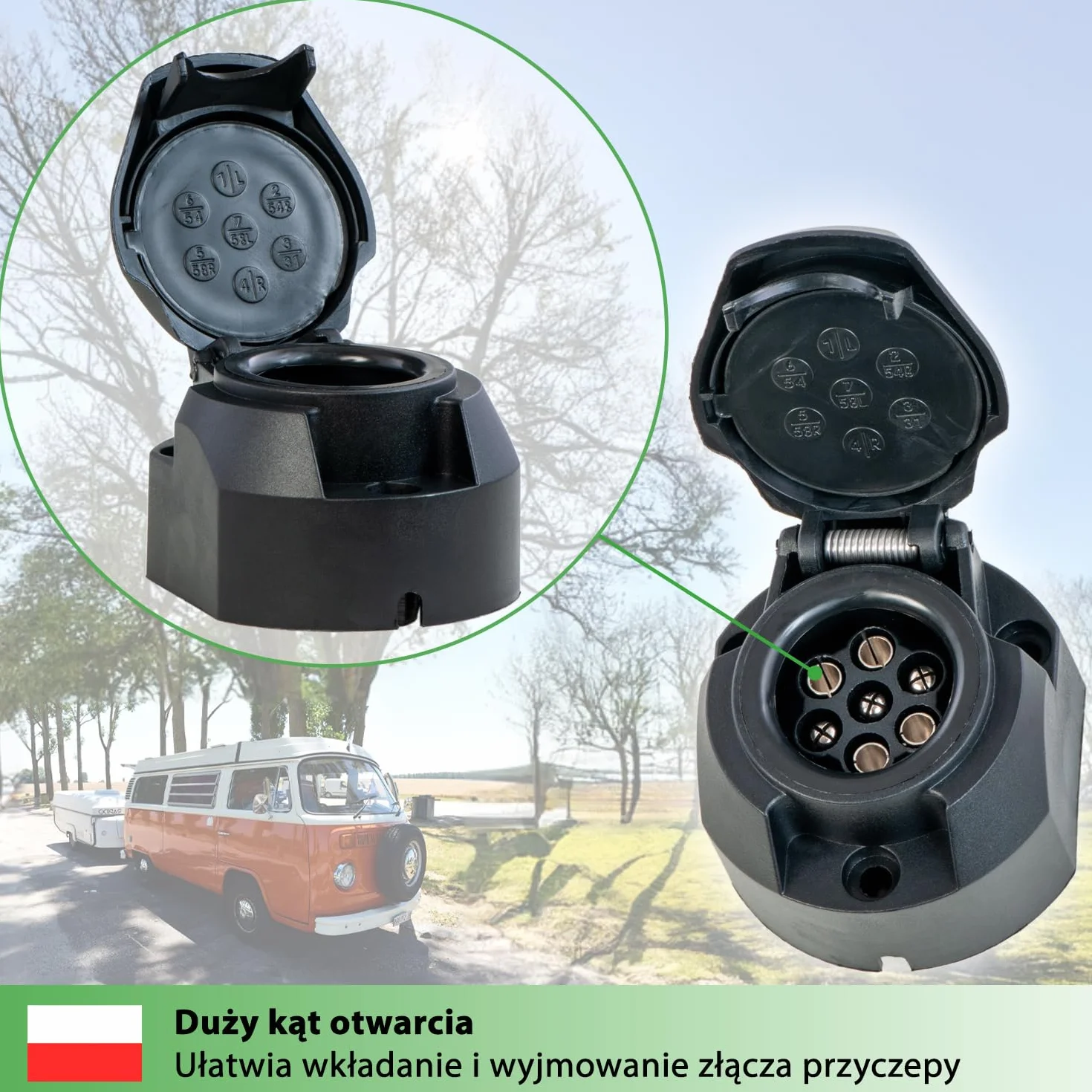 fouraces gniazdo przyczepy - 7-pin, szablon - do samochodów, pojazdów silnikowych i ciągników - sprzęg przyczepy, akcesoria, części zamienne, gniazdo, czarne