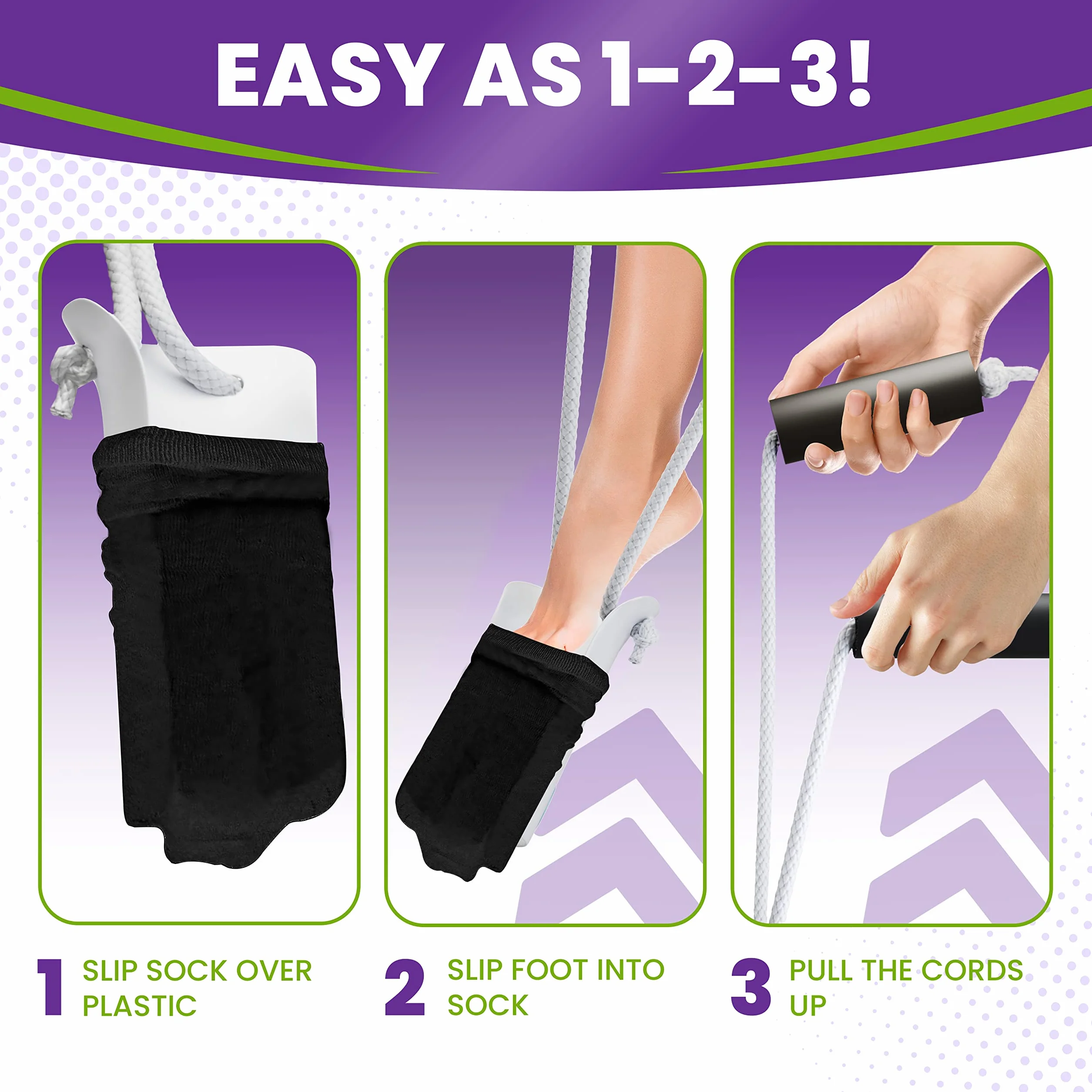 Mars Wellness Deluxe Molded Sock Aid Donner – piankowe uchwyty – 79 cm regulowane sznurki – pomoc w skarpetach kompresyjnych – Suwak – 1 opakowanie