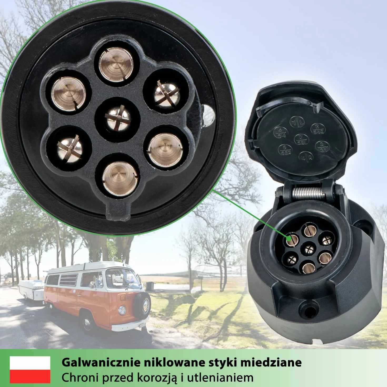 fouraces gniazdo przyczepy - 7-pin, szablon - do samochodów, pojazdów silnikowych i ciągników - sprzęg przyczepy, akcesoria, części zamienne, gniazdo, czarne