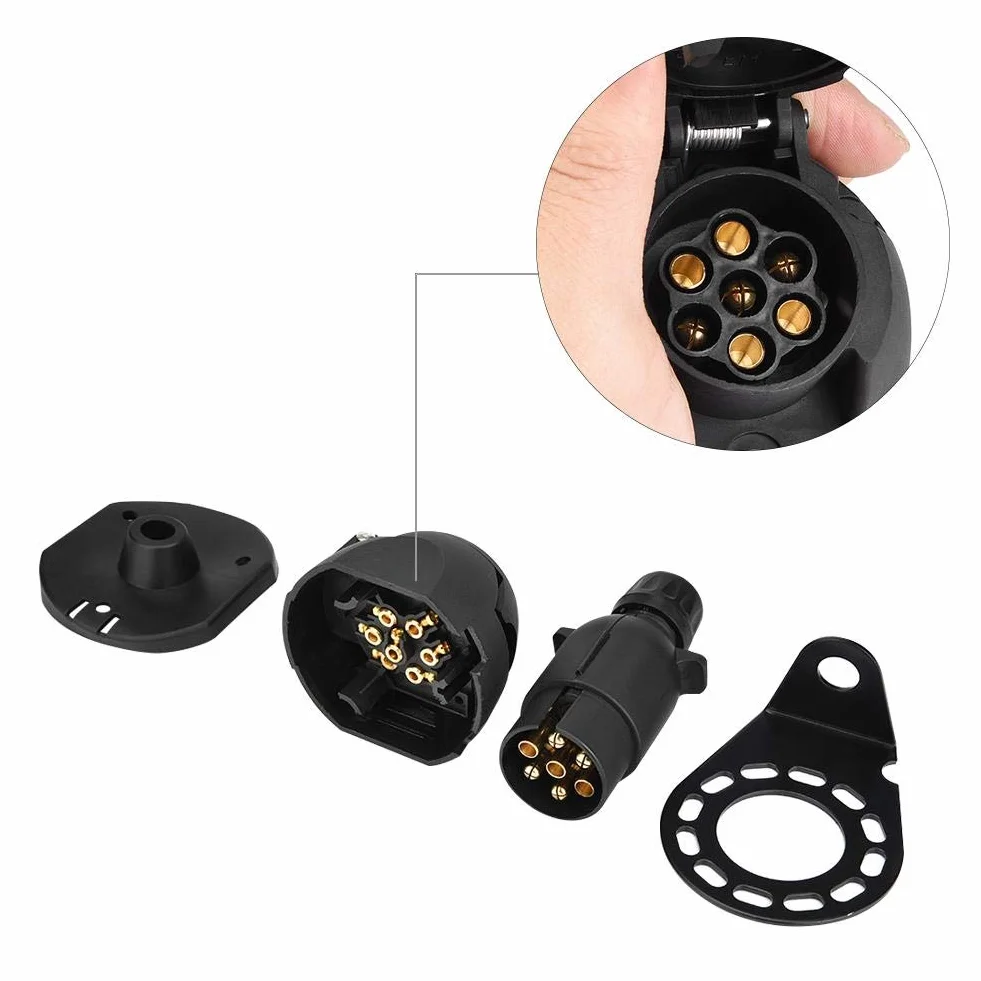 Duokon 7-pinowy adapter do wtyczki do przyczep, wózków kempingowych i samochodów, Czarny