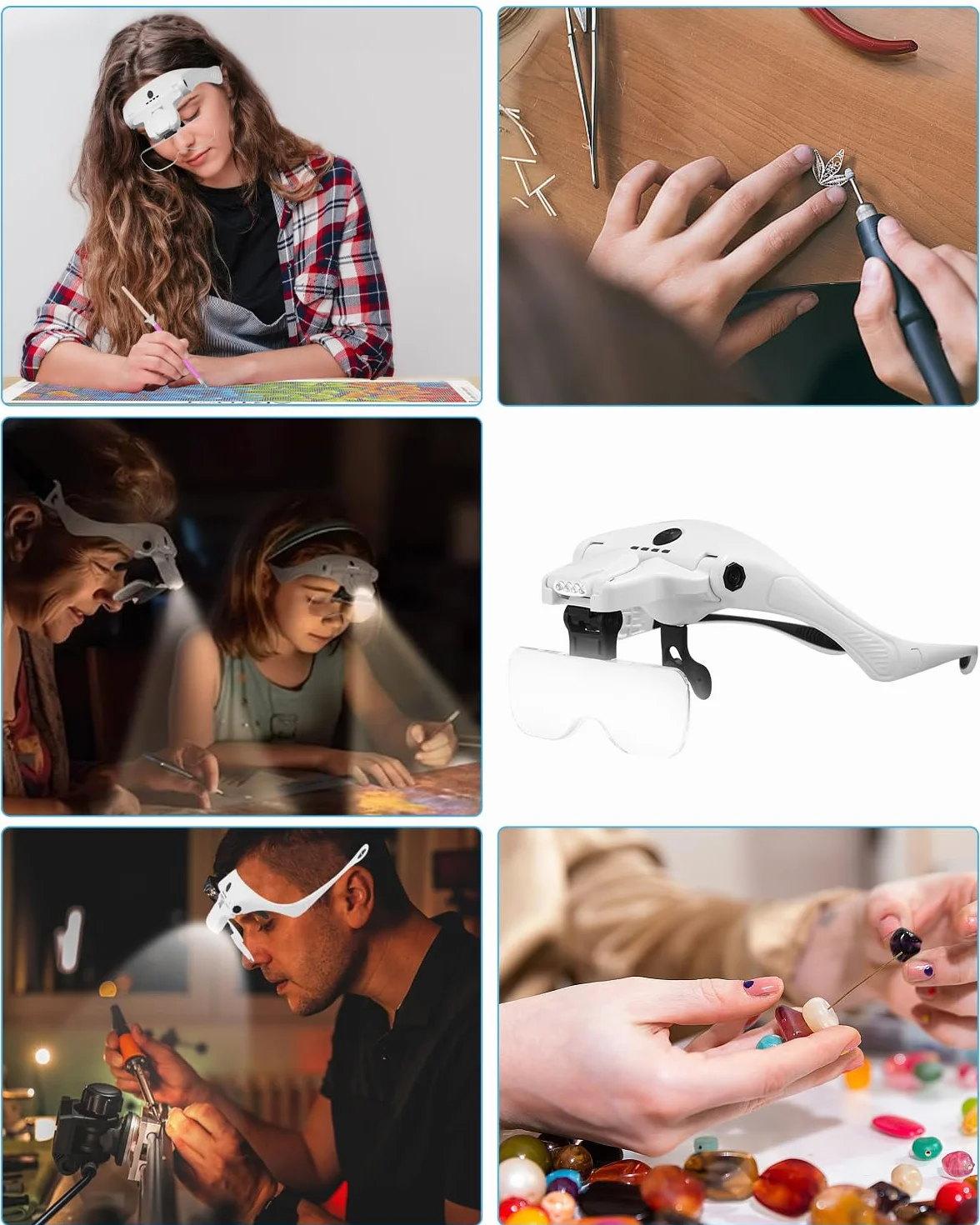 Okulary powiększające USB LED 5 soczewek 1,0x 1,5x 2,0x 2,5x 3,5x