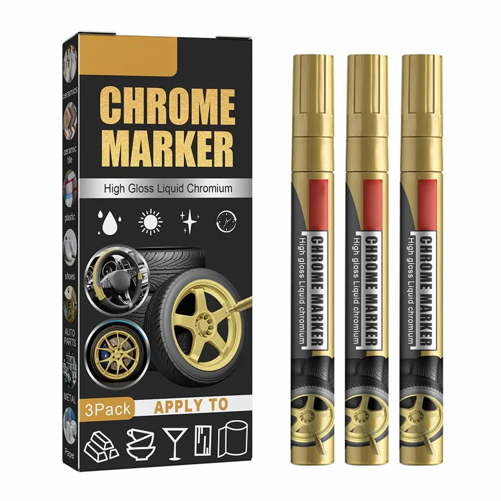 Fdit Pióro Naprawcze Farby Samochodowej, Chrome Marker Pen Gold Srebrna Farba do Retuszu Drobnych zadrapań