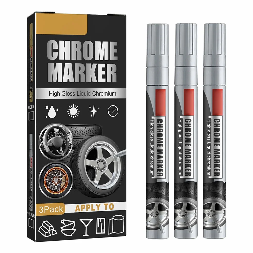Marker Chromowany, 3 szt. Naprawa Samochodu środek do Usuwania zarysowań na Lakierze Pisak z farbą Marker z Płynnym Chromem o Wysokim Połysku Marker Chromowany (2)
