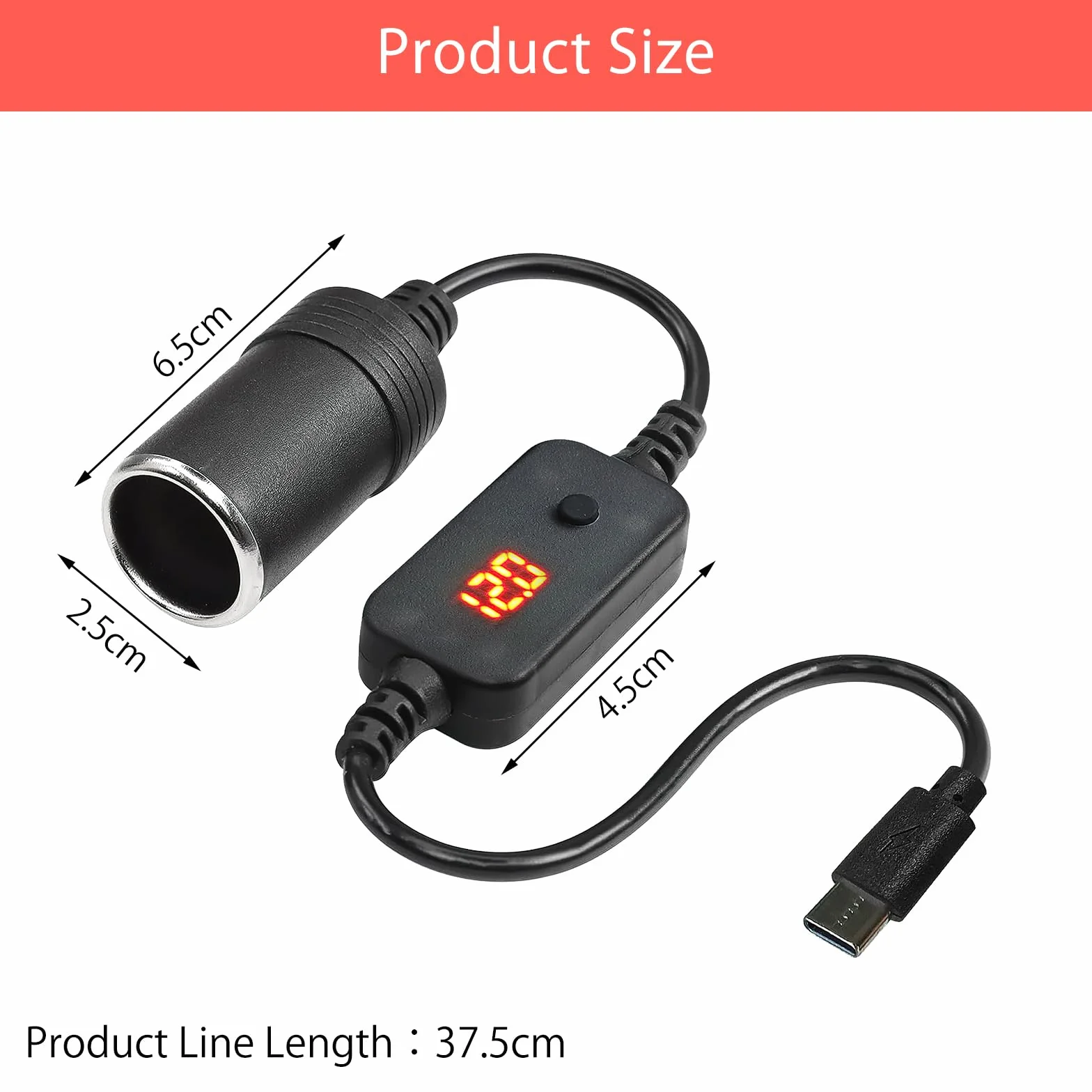 2 sztuki USB do zapalniczki samochodowej 12 V, adapter USB C na 12 V, adapter do zapalniczki samochodowej z woltomierzem, regulowane napięcie 5 V/9 V/12 V, wskaźnik odpowiedni do ładowarki