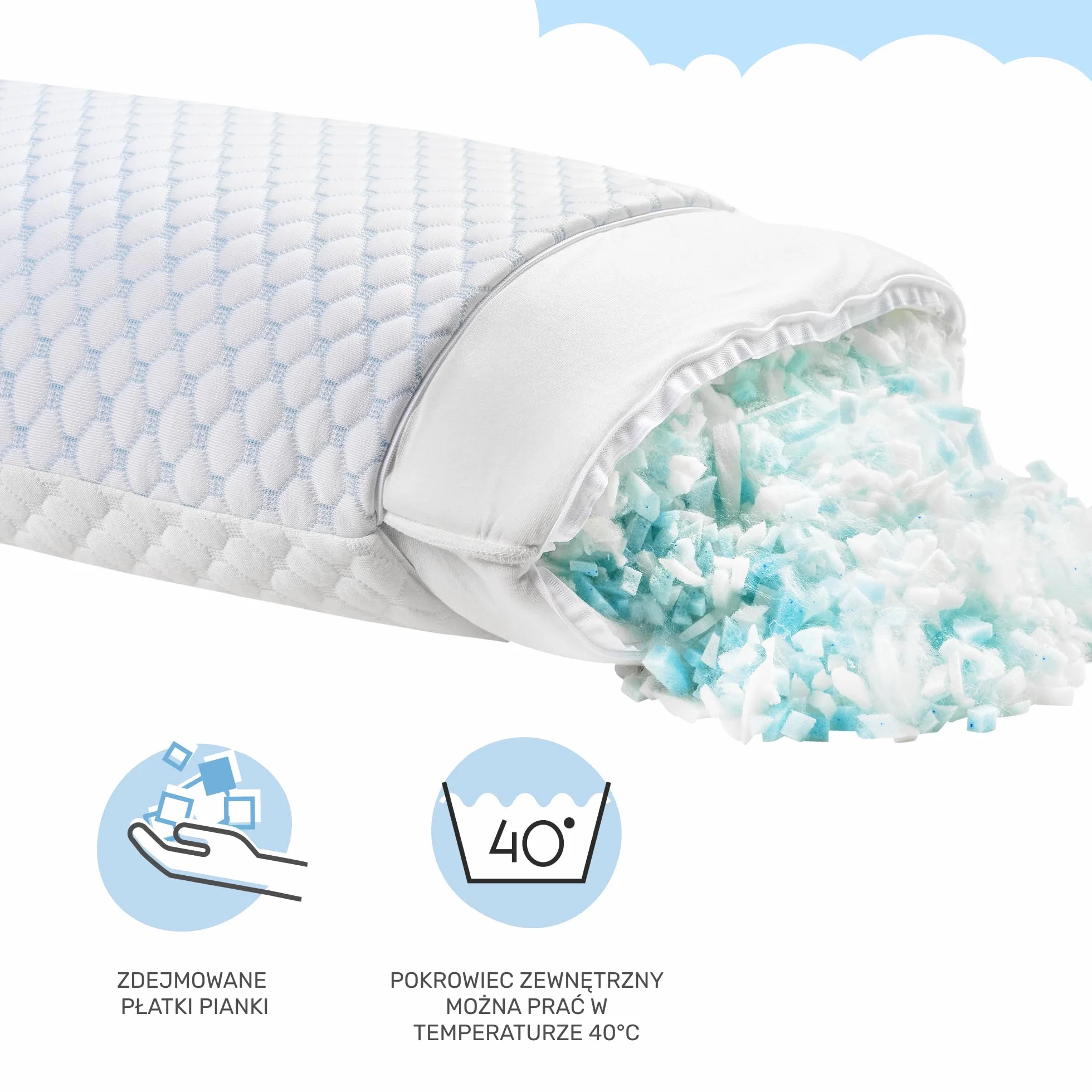 Dailydream FlexiCloud poduszka pod kark z pianki z pamięcią kształtu 80 x 40 cm biała