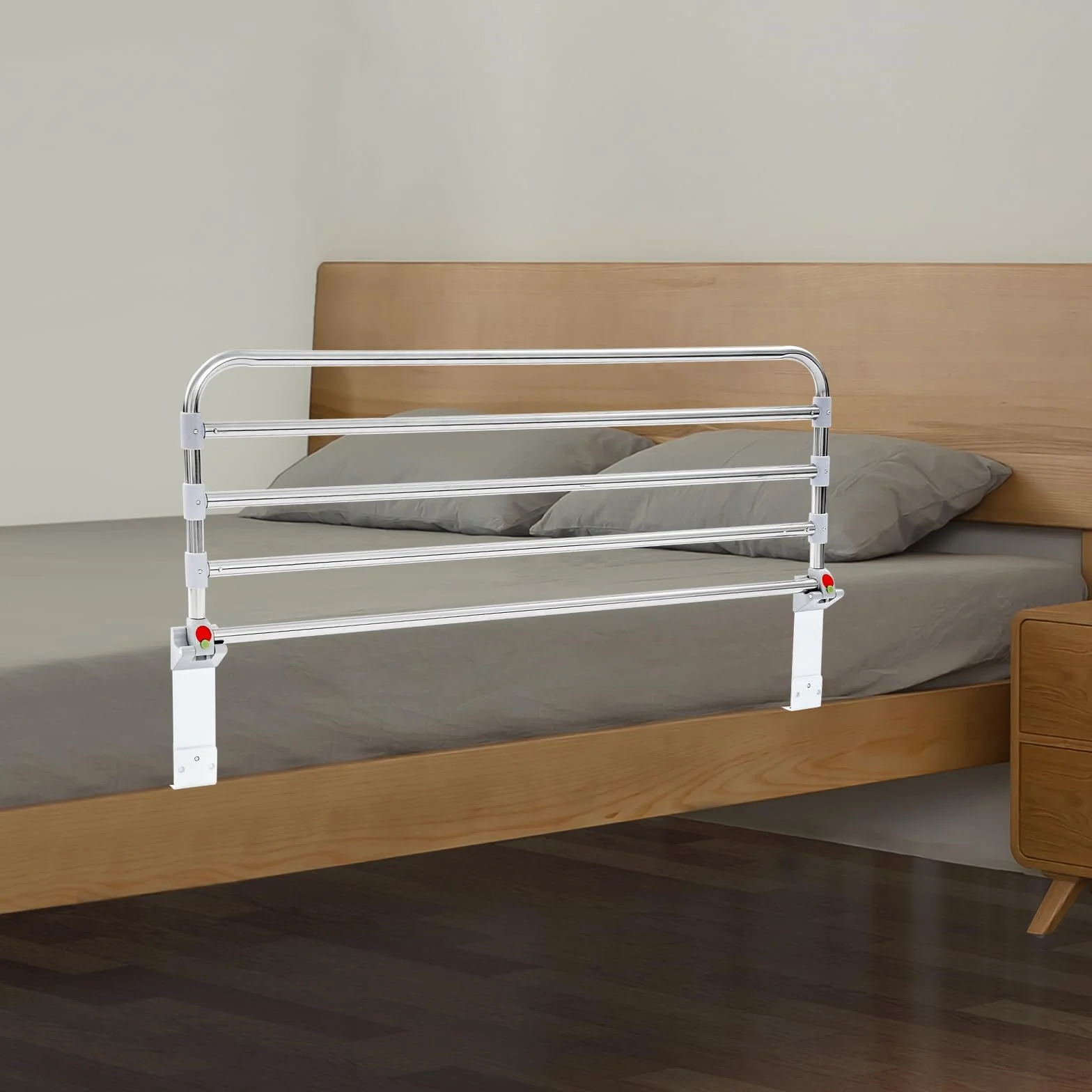 Barierka ochronna do łóżka ze stali nierdzewnej składana 100 kg 90 x 50 cm srebrna