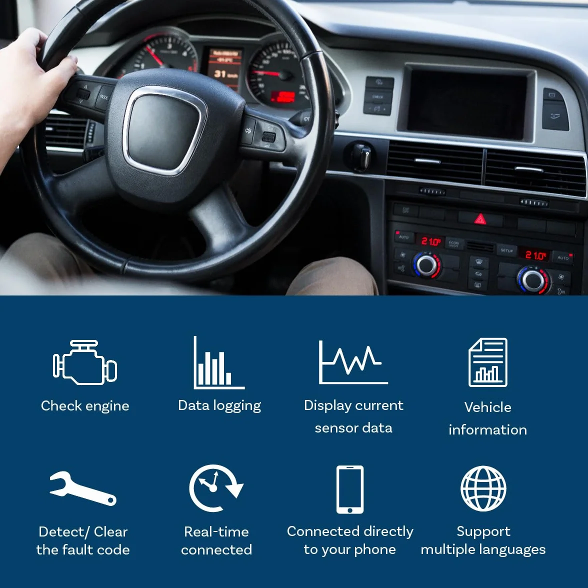 MMOBIEL Gniazdo OBD2 Bluetooth – OBD Skaner Samochodowy Kompatybilny z iOS, iPhone, iPad i Android - Bluetooth Carscanner – Kable OBD2 Bezprzewodowy Czytnik Kodów Samochodowych OBD - Mini V2.1