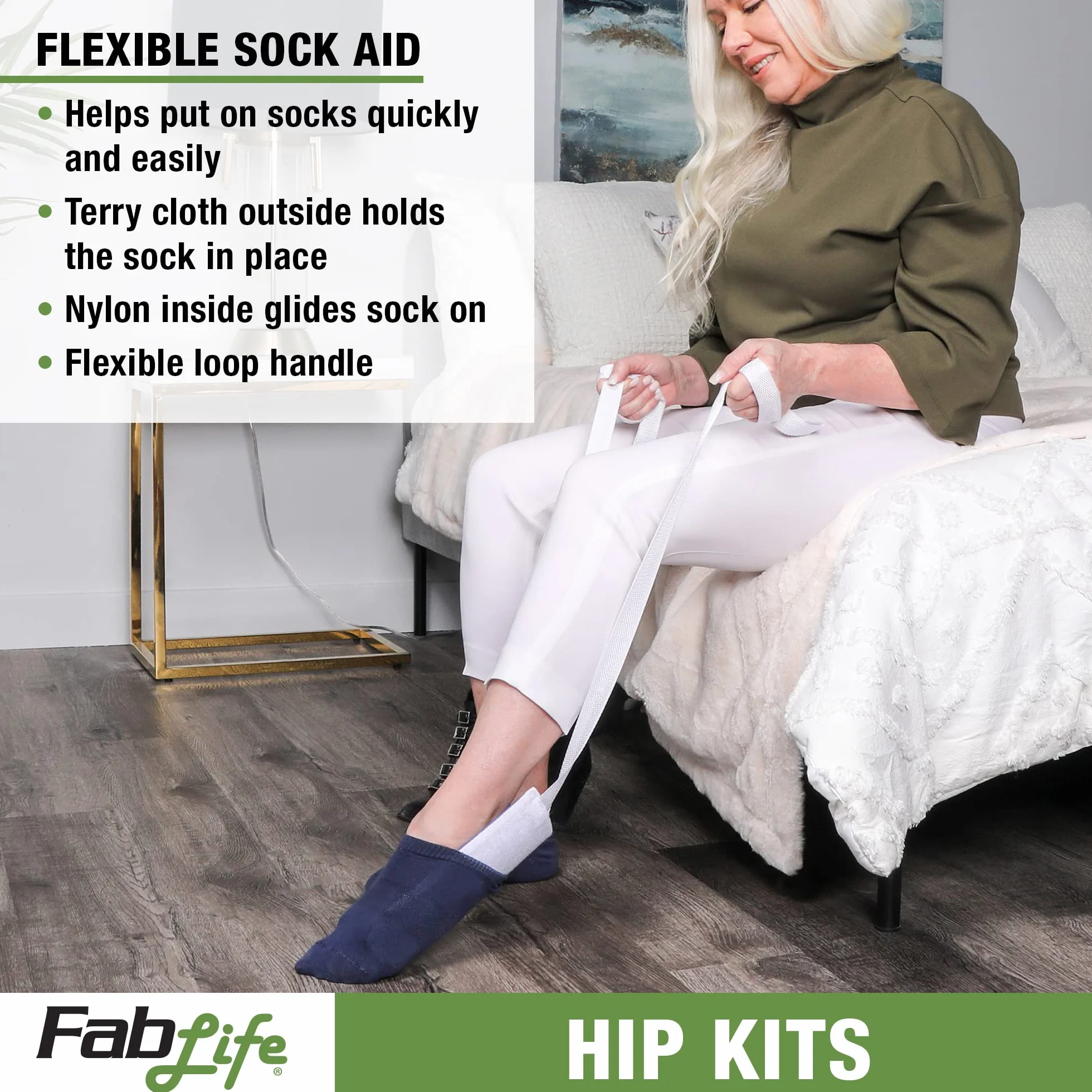 FabLife Zestaw biodrowy 66 cm wyprofilowana gąbka elastyczna pomoc w skarpetkach metalowy róg do butów 61 cm