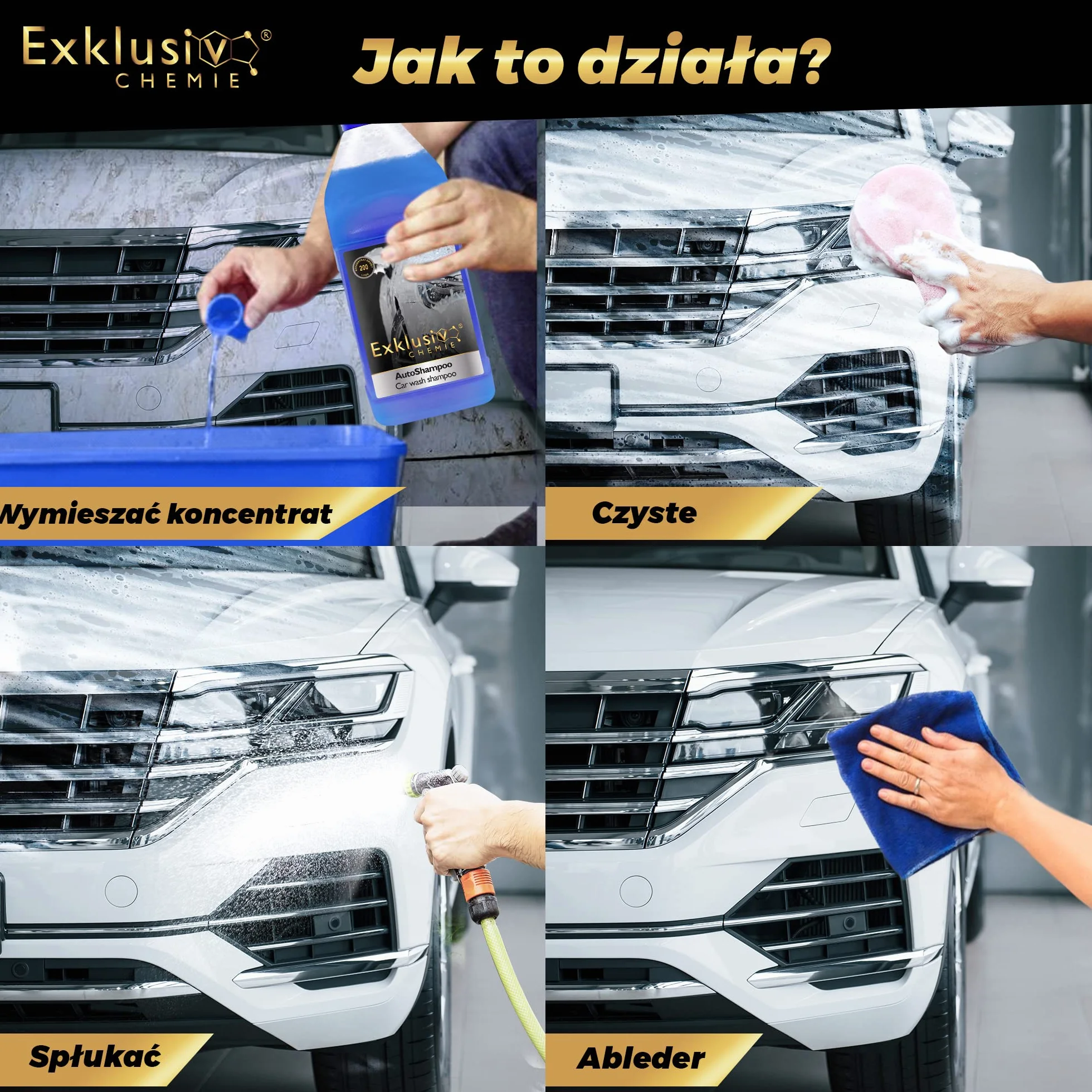 Exklusiv Chemie® Szampon samochodowy koncentrat 1000ml do myjni samochodowej | Szampon samochodowy | Koncentrat myjący o neutralnym pH | Nabłyszczanie lakieru i szyb samochodowych | Wydajność 200 litrów