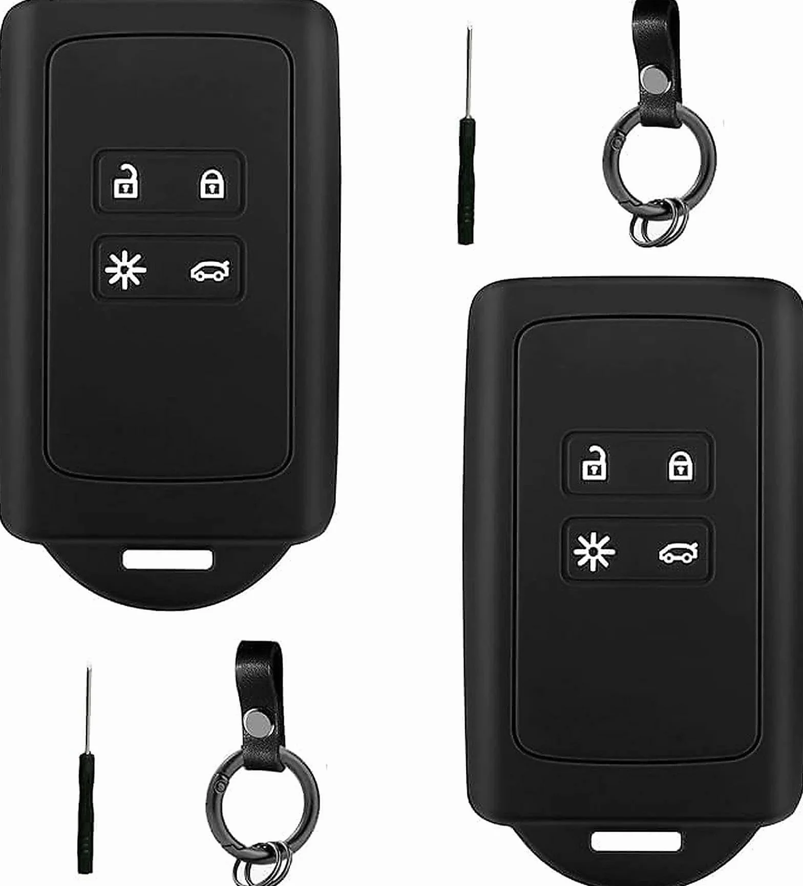 2 szt. etui na kluczyki samochodowe, niebieskie, kompatybilne z Renault 4 przyciskami Smartkey, czarny