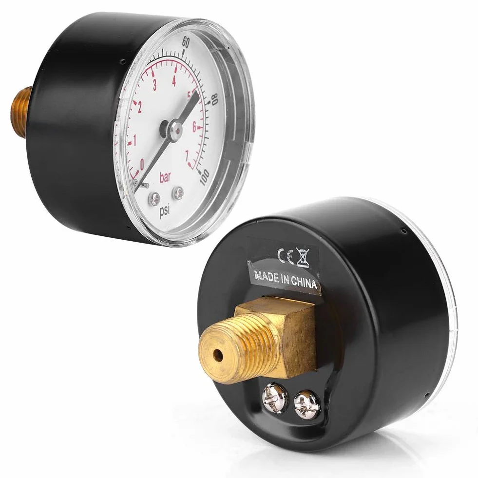 Manometer, 50mm Zifferblatt 1/4 BSPT Axial Manometer für Luft, Wasser, Öl und Gas(0-100psi 0-7bar)