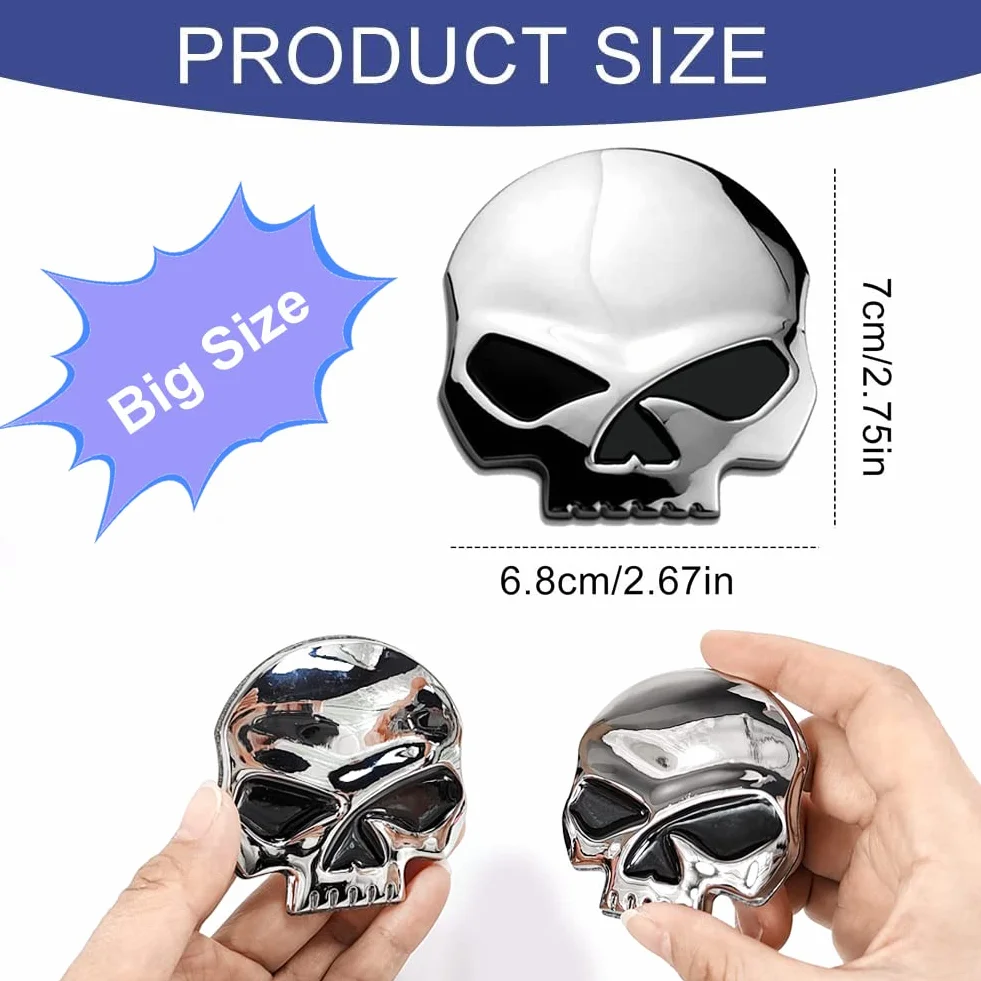 3D metalowa czaszka naklejka samochodowa i naklejki motocyklowe 7 * 6,8 cm czaszka emblemat naklejka bagażnik samochodowy stylizacja akcesoria kalkomanie (2 sztuki)