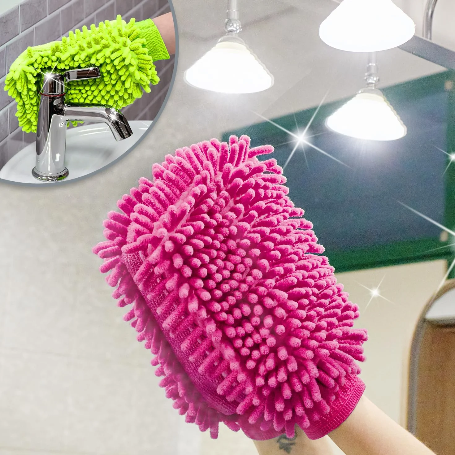 COM-FOUR® 3x rekawica do mycia samochodów i gospodarstw domowych - rekawica z mikrofibry - rekawica szenilowa - rekawica do czyszczenia do pielegnacji samochodu (3-czesciowy zestaw do mycia samochodu)
