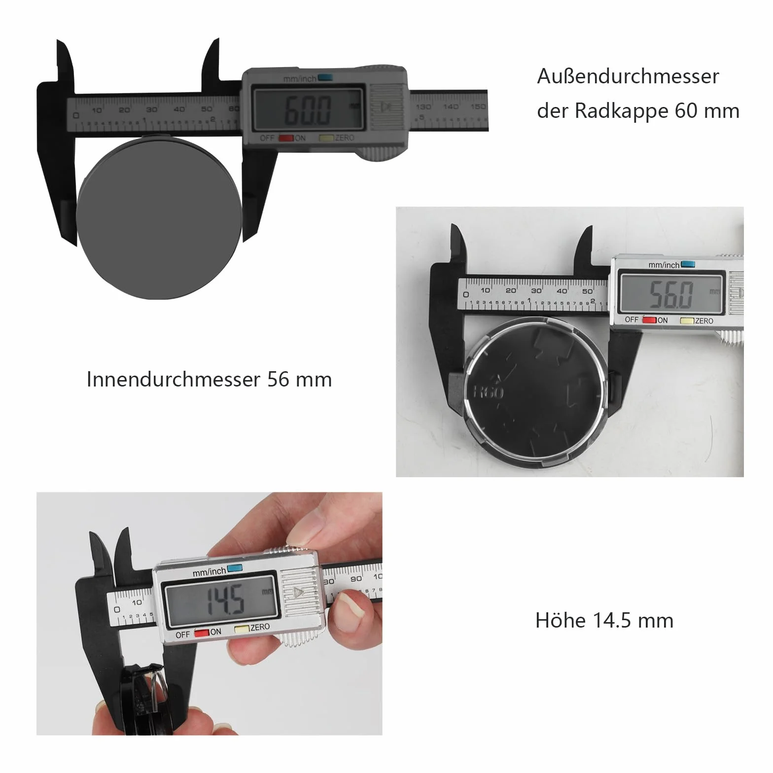 Komplet 4 sztuk Kapsle do piast kół, pokrywy piast ID 56mm OD 60mm, kapsle do felg, kapsle do piast, kapsle do samochodowych piast, Uniwersalne pokrywy piast ABS na dodatki do kół, kolor czarny