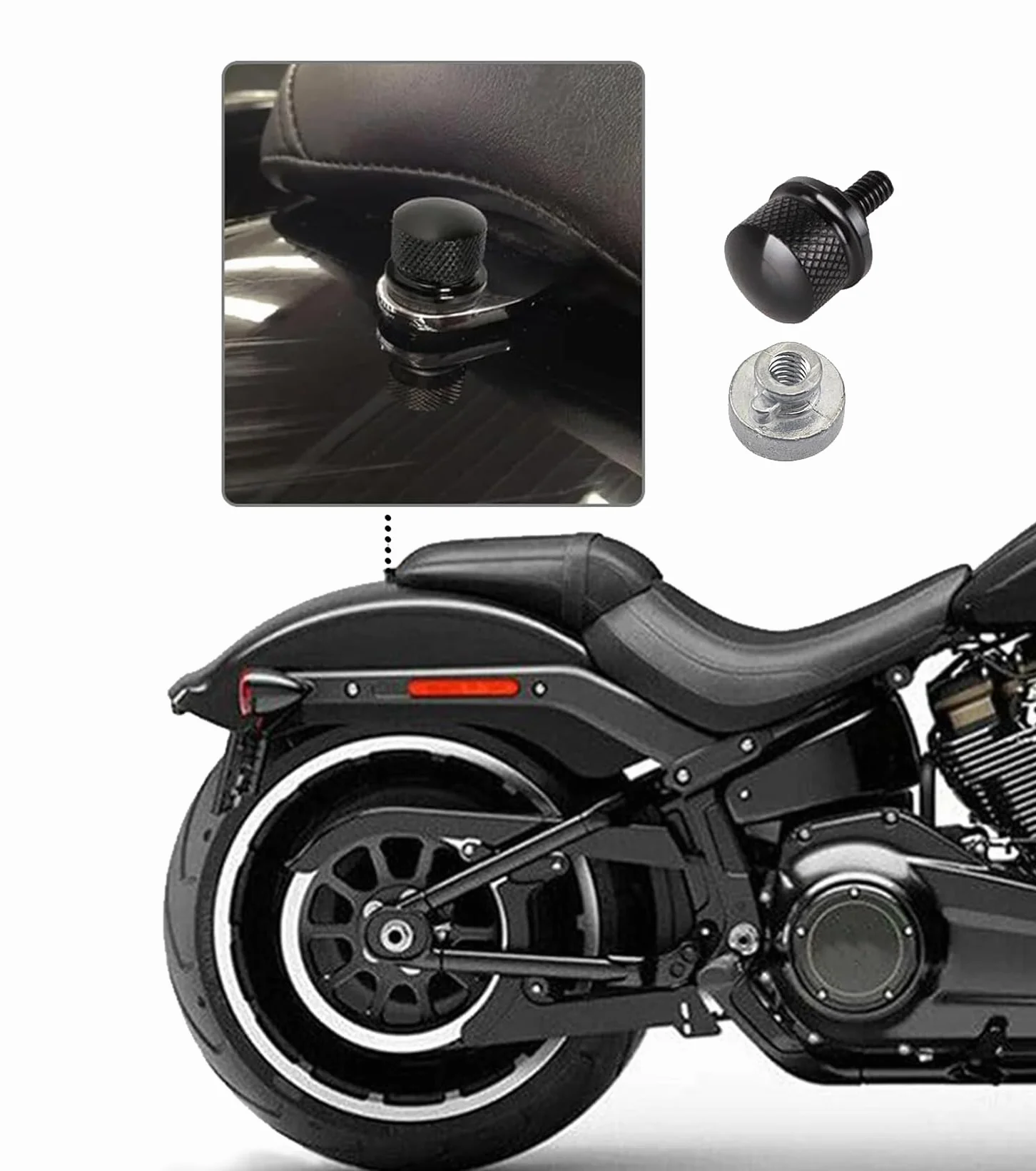 1 zestaw śrub do siedzenia motocyklowego z aluminium, z klipsami C i śrubą radełkowaną – kompatybilne z Harley-Davidson (czarny)