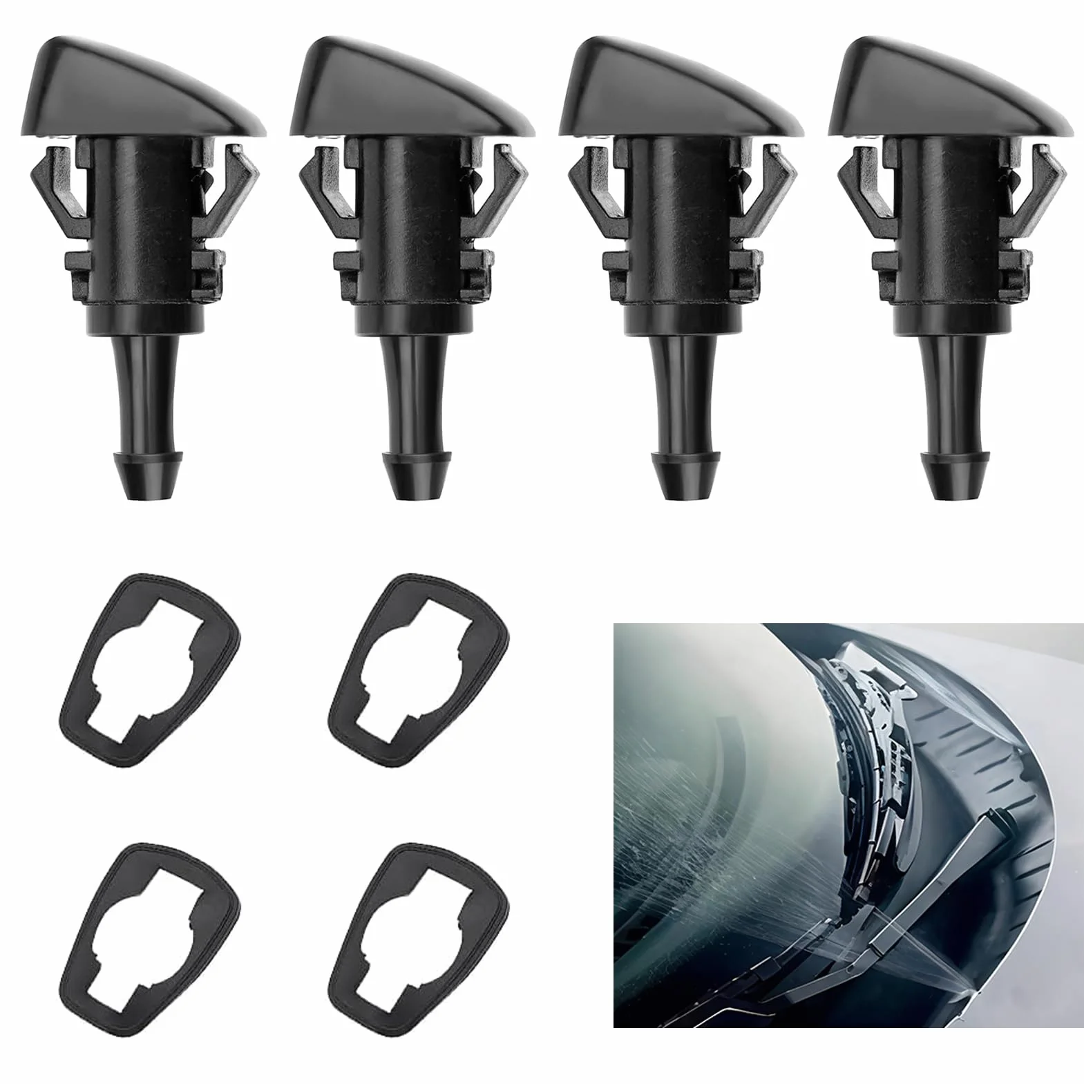 4 pary dysz wycieraczek do Jeep for Compass 2007-2017 5303833AA, do Caliber, Journey, Avenger, Dysze wycieraczki do szyb samochodowych, uniwersalne dysze rozpylające do samochodu, czarny plastik
