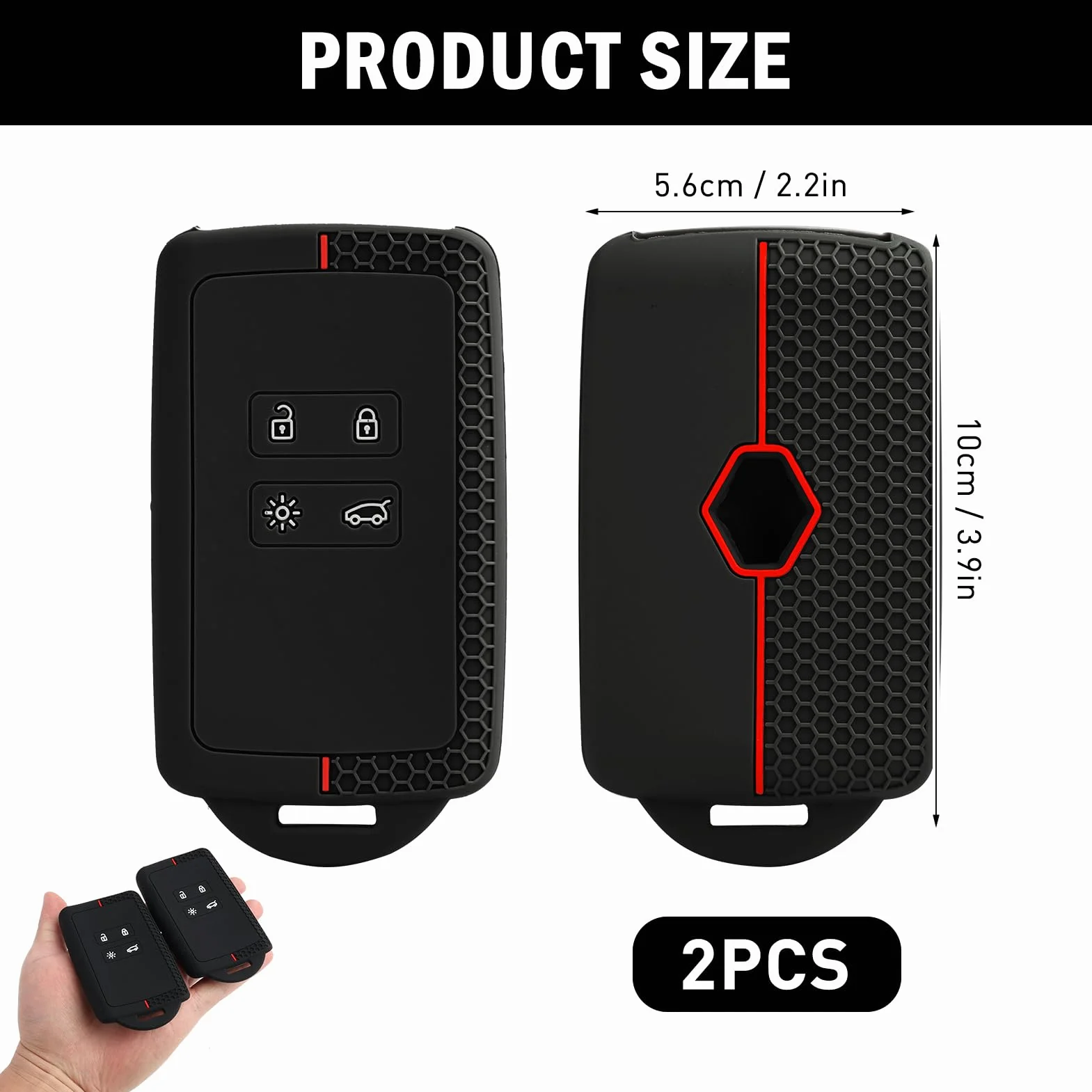 Zestaw 2 etui na kluczyki samochodowe do Renault Clio Megane Koleos Kadjar Kangoo Twingo Talisman Captur Space Dacia Duster Silikonowe etui na klucze, 3 przyciski (czarne czerwone)