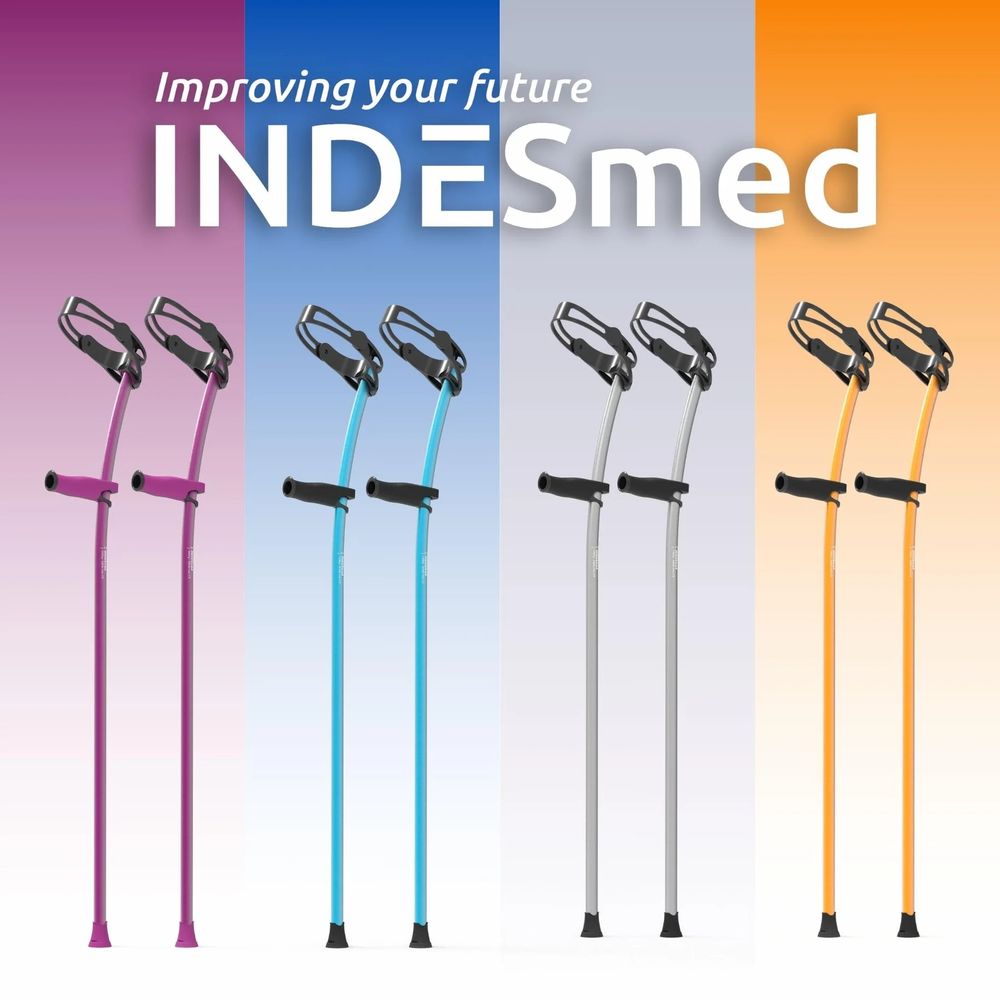 INDESmed aluminiowe kule ortopedyczne z uchylnym łokciem ergonomiczny uchwyt fioletowy L 175-185 cm