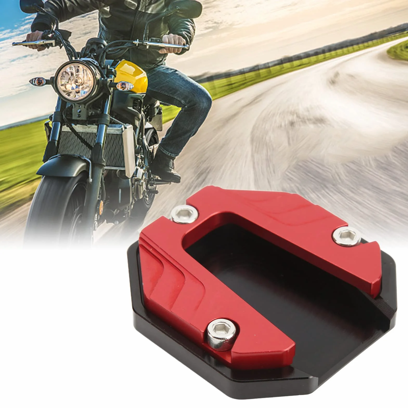 Podstawka Boczna Motocykla, Płyta Przedłużająca podpórkę boczną ze Stopu Aluminium Motocykla Podpórka Podpórka o Wysokiej Wytrzymałości Akcesoria do Płyt (Czerwony)