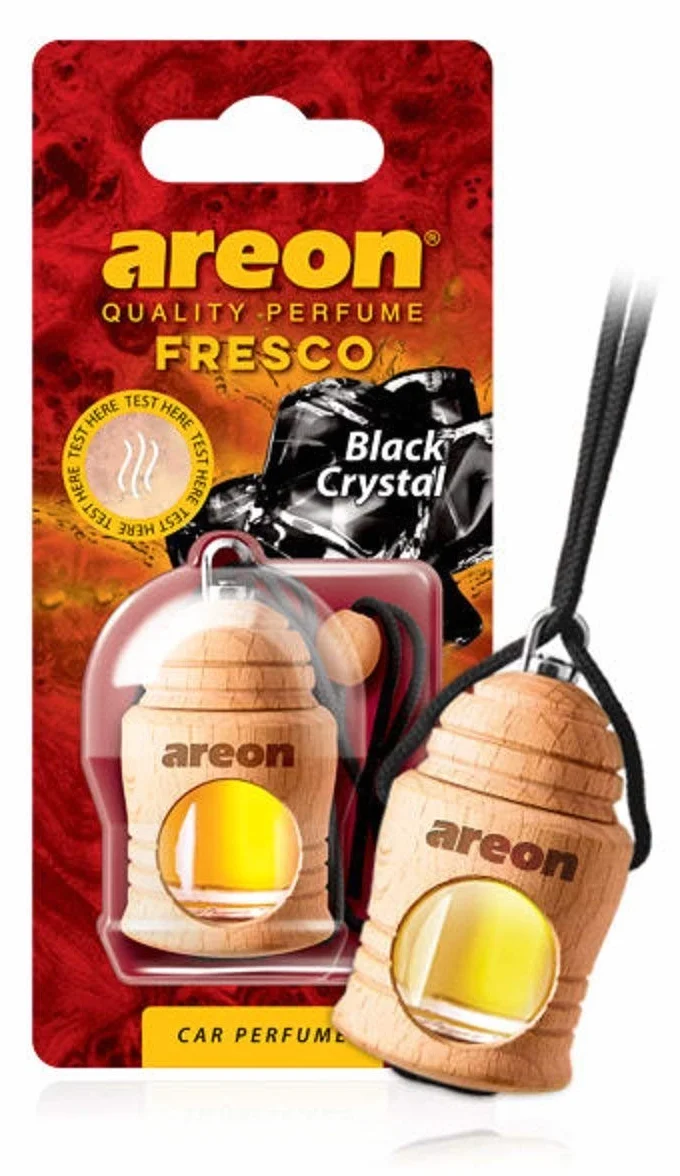 Areon Fresco zapach do samochodu, czarny kryształ, wiszący, szklany, flakon zapachowy, drewno, zawieszka w lusterku, 4 ml (opakowanie x 3)
